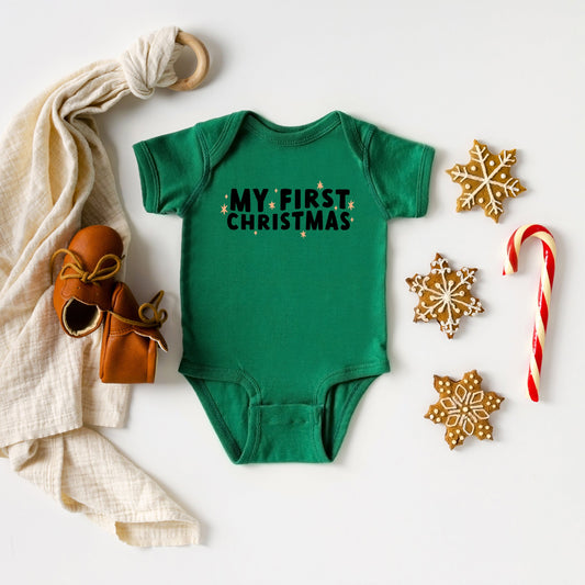 My First Christmas Stars | Baby Graphic Short Sleeve Bodysuit