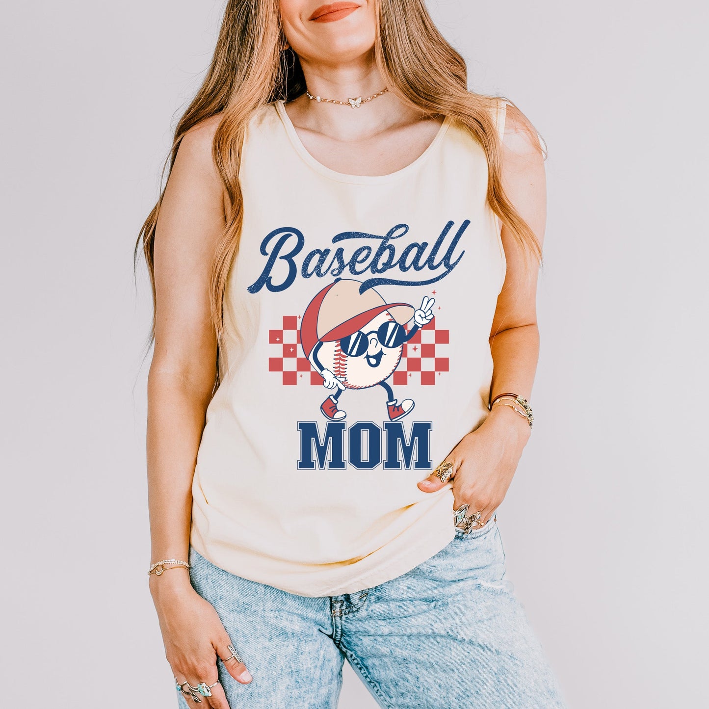 Baseball Mom Checkered | Garment Dyed Tank