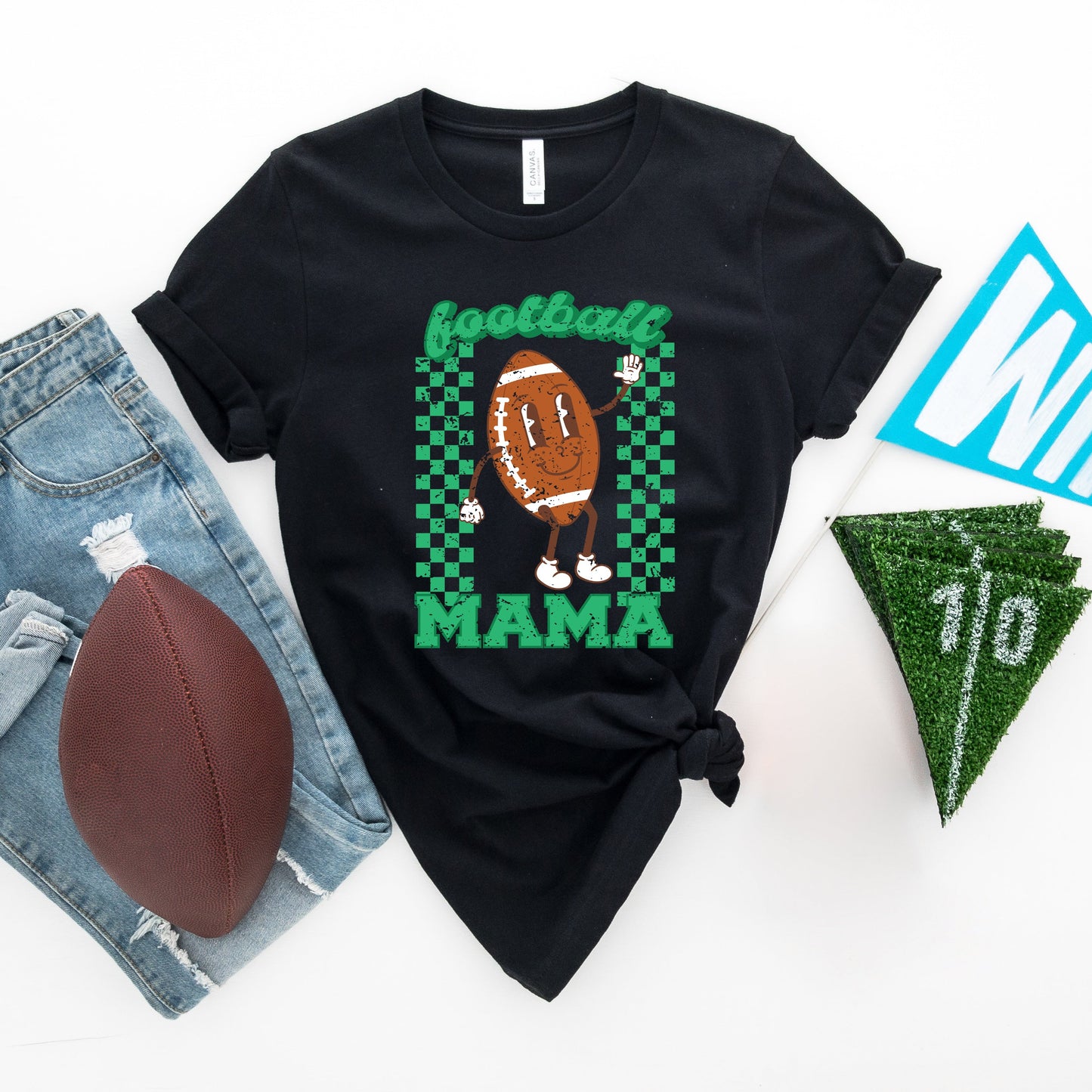Checkered Football Mama | Short Sleeve Graphic Tee