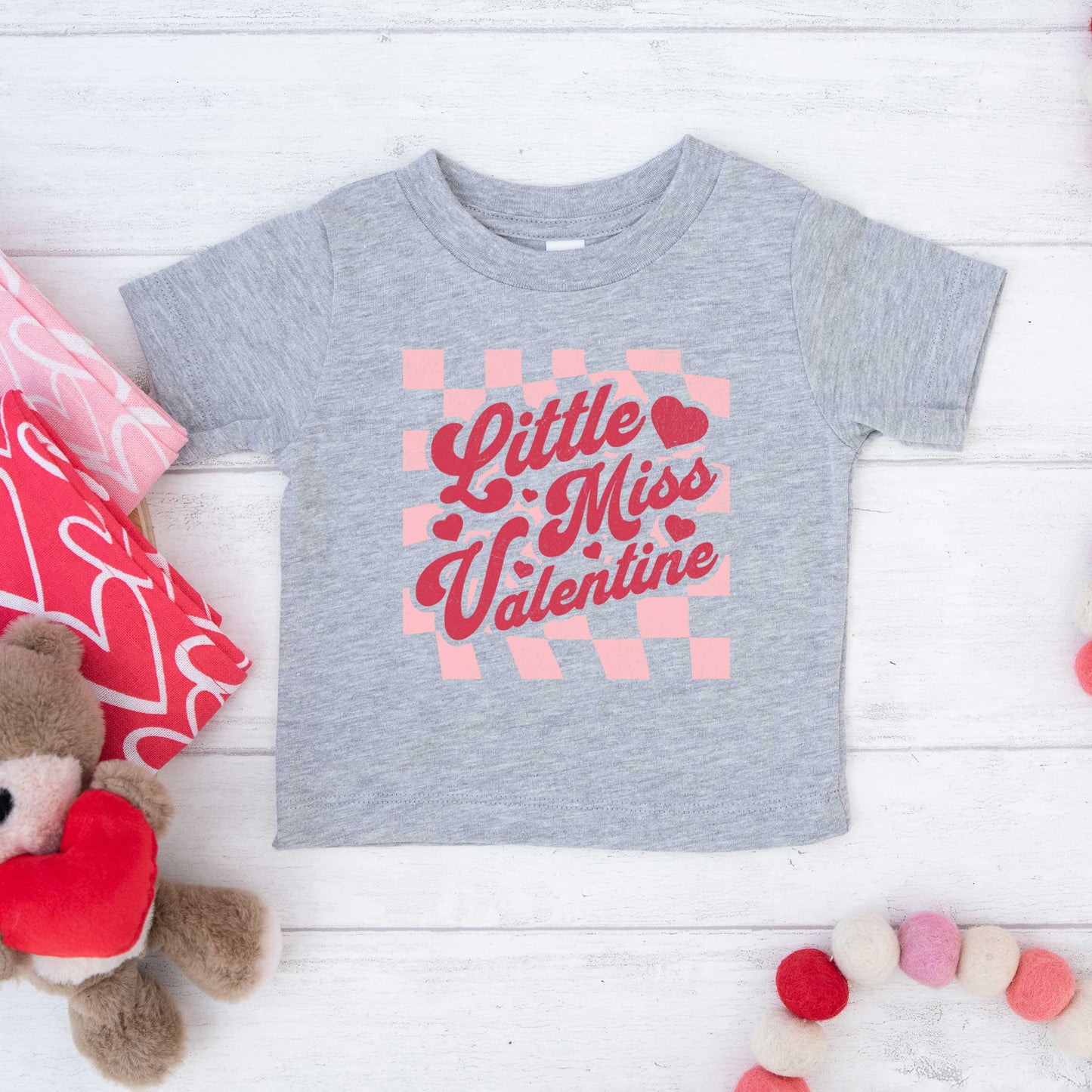 Checkered Little Miss Valentine | Youth Short Sleeve Crew Neck