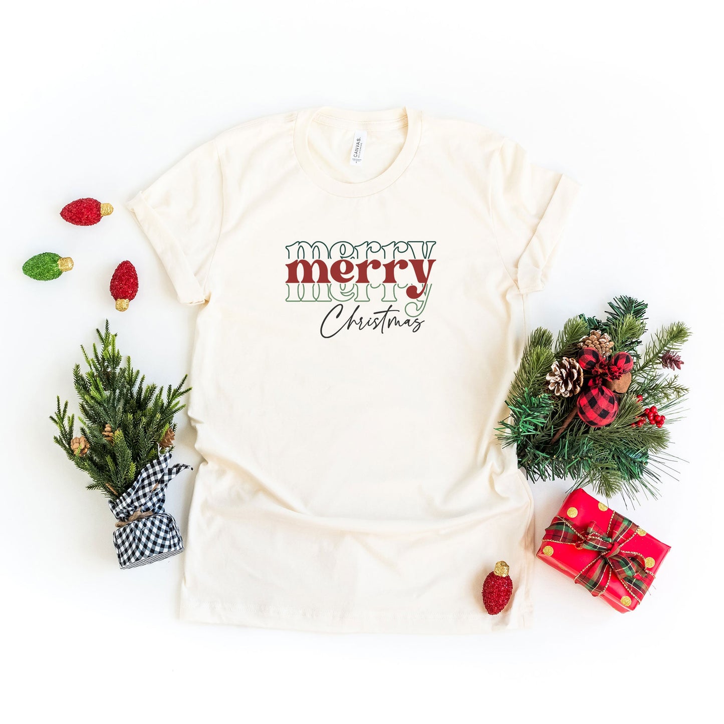 Merry Christmas Stacked | Short Sleeve Graphic Tee
