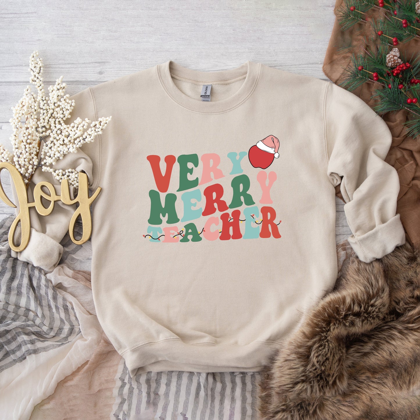 Very Merry Teacher Wavy | Sweatshirt