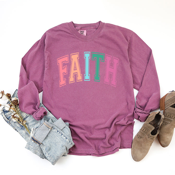 Faith Block Colorful | Garment Dyed Long Sleeve