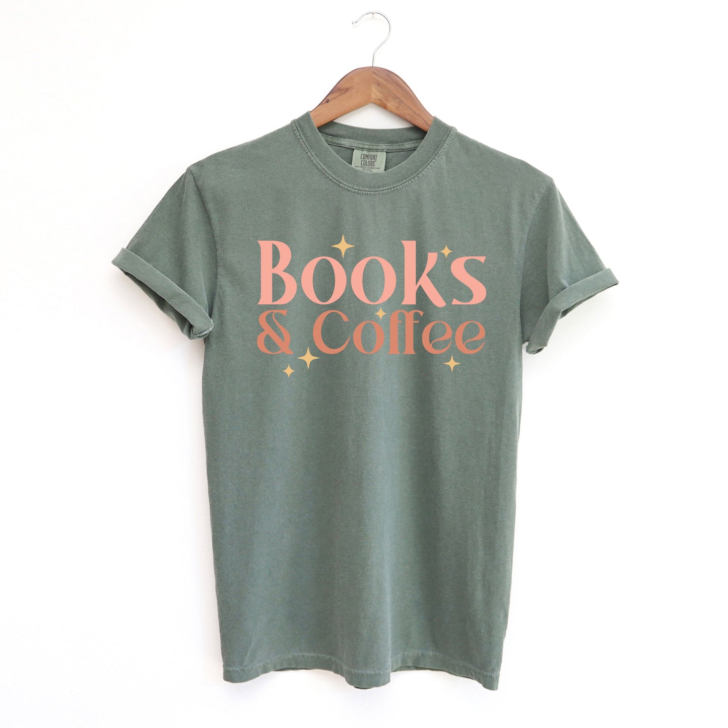 Books And Coffee Stars | Garment Dyed Short Sleeve Tee