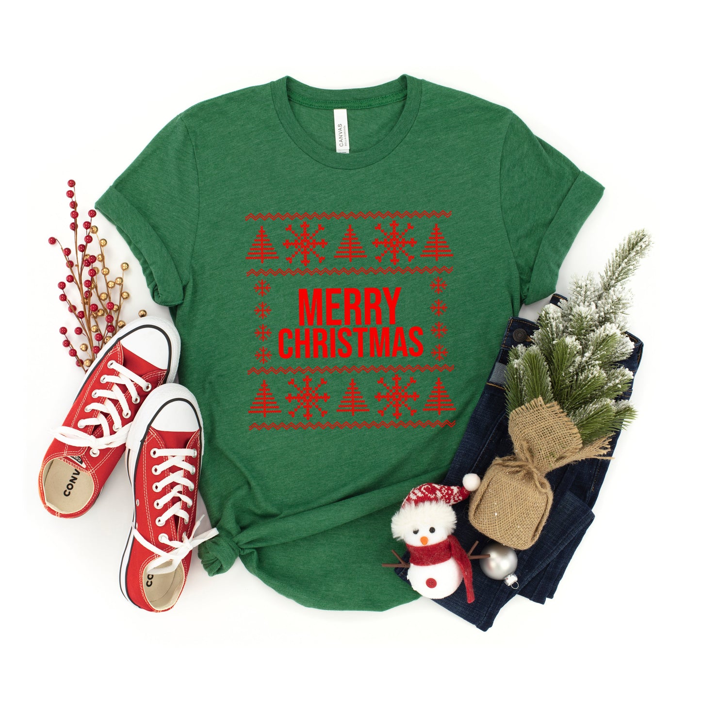 Merry Christmas Sweater | Short Sleeve Crew Neck