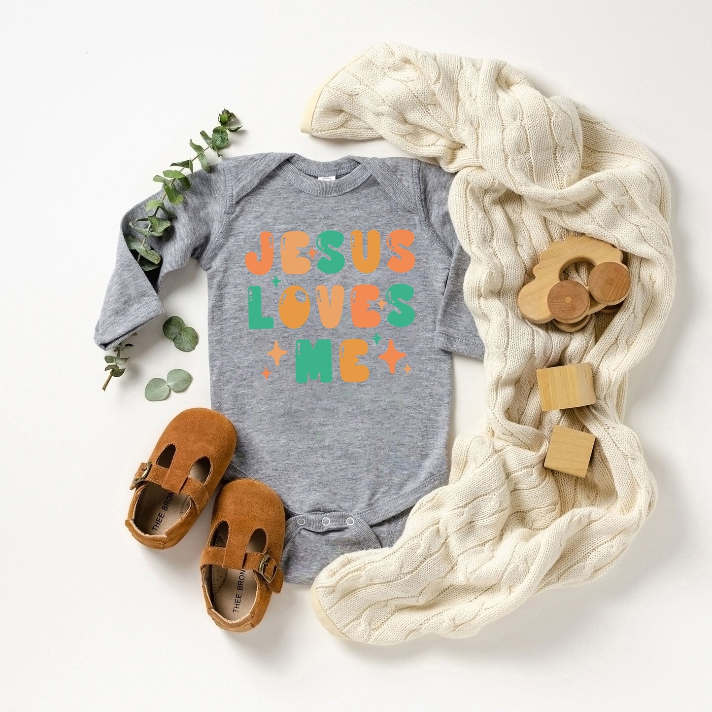 Jesus Loves Me Stars | Baby Graphic Long Sleeve Bodysuit