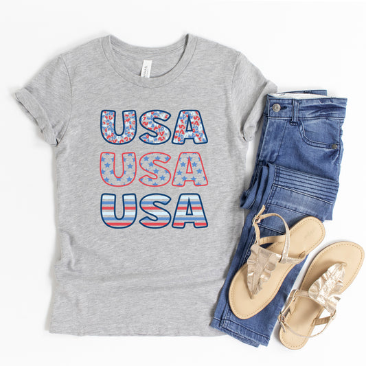 USA Stacked Colorful | Youth Short Sleeve Crew Neck