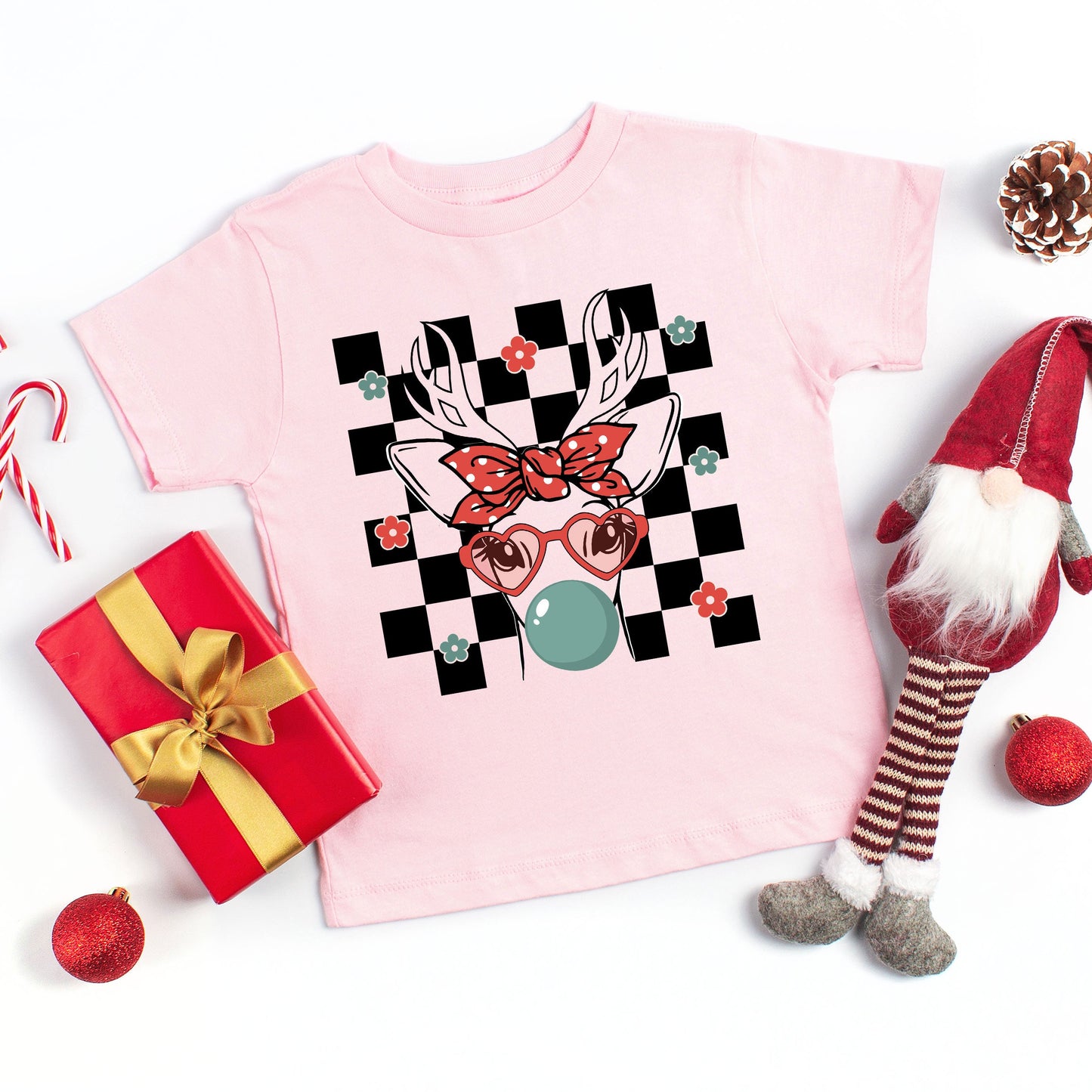 Checkered Reindeer | Youth Graphic Short Sleeve Tee