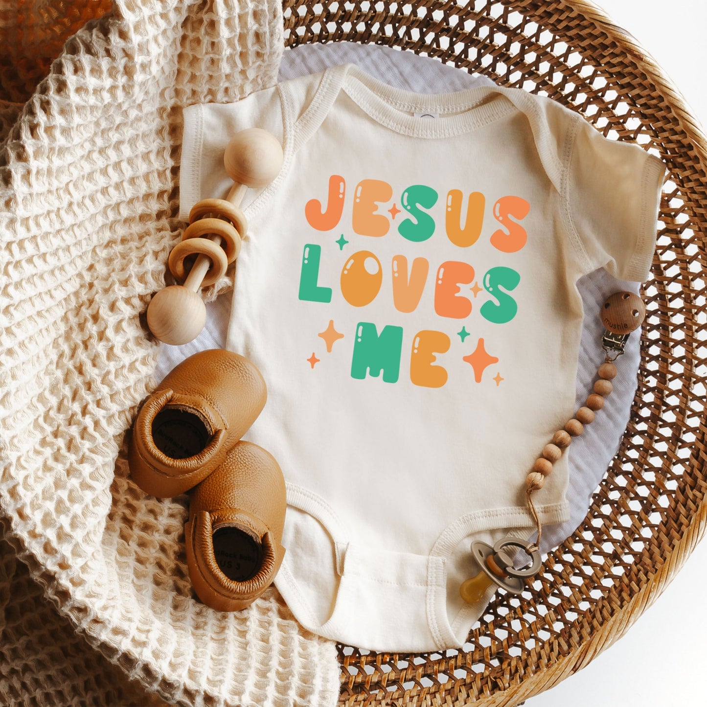 Jesus Loves Me Stars | Baby Graphic Short Sleeve Bodysuit