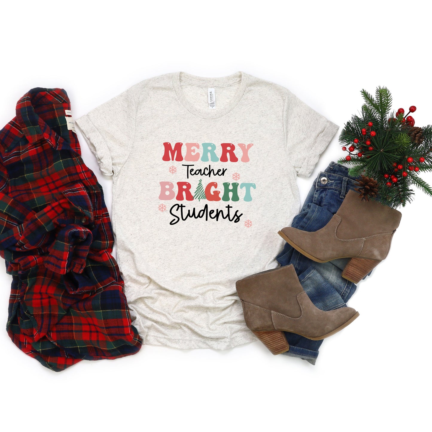 Merry Teacher Bright Students | Short Sleeve Graphic Tee