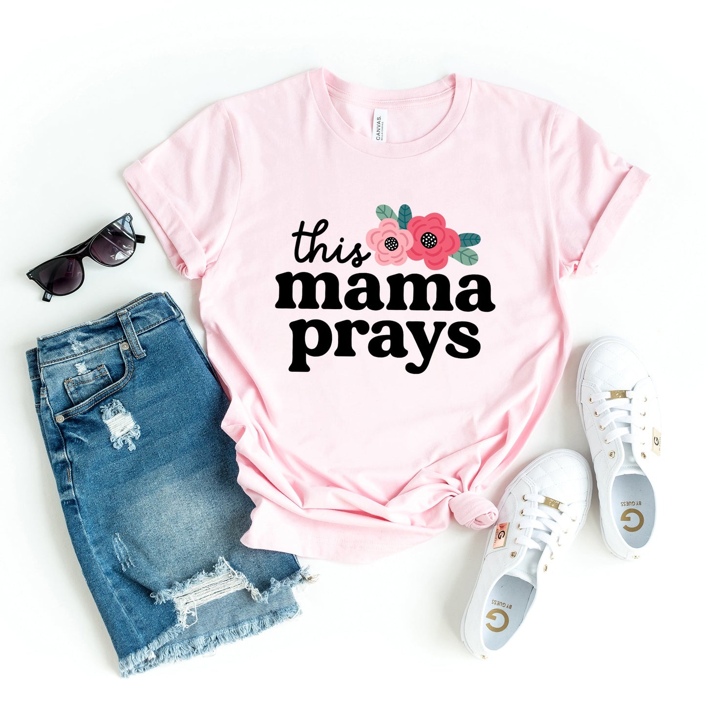 This Mama Prays Flowers | Short Sleeve Graphic Tee