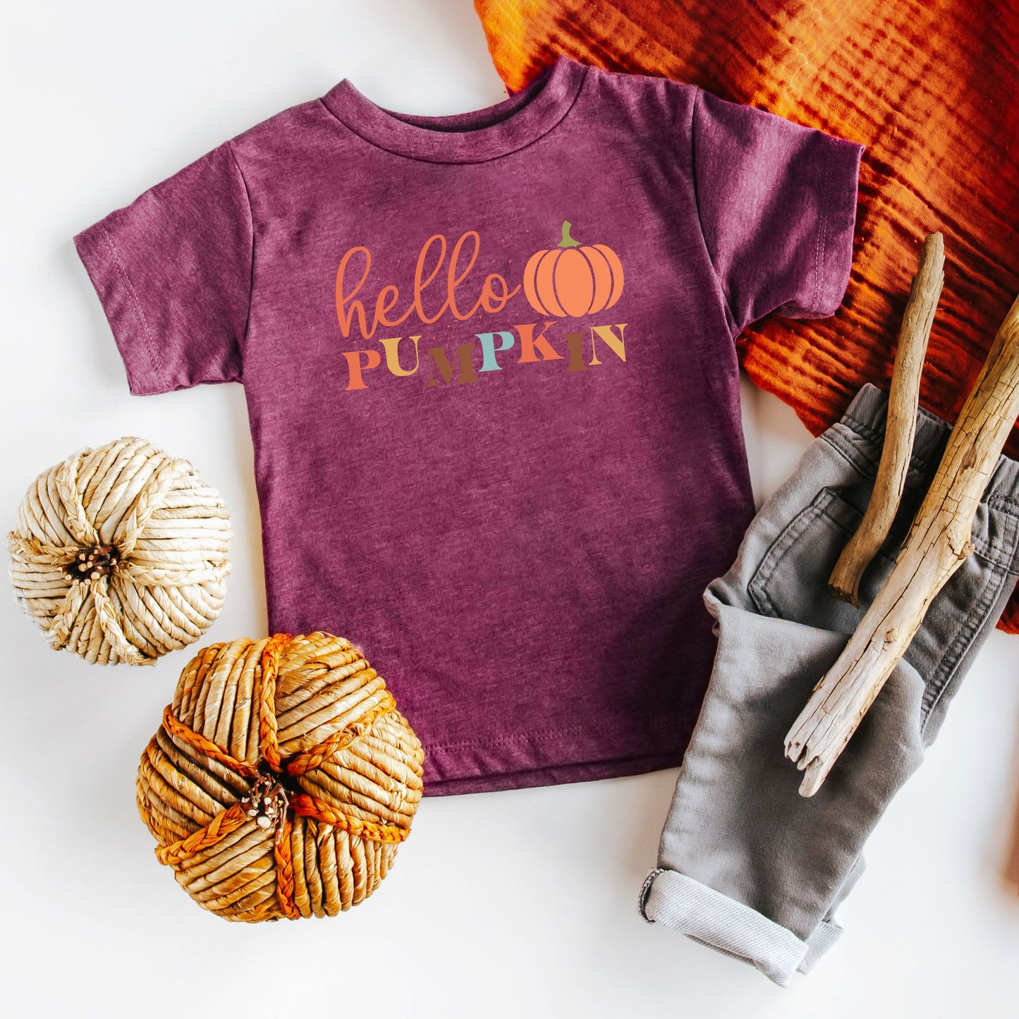 Cursive Hello Pumpkin | Toddler Graphic Short Sleeve Tee