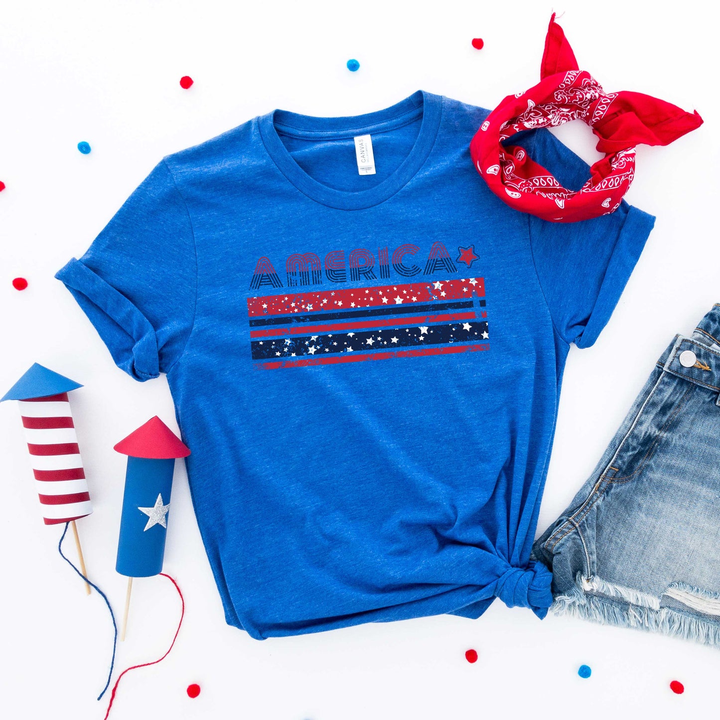 America With Stars And Stripes | Short Sleeve Graphic Tee