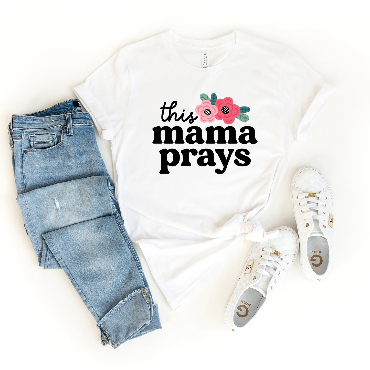 This Mama Prays Flowers | Short Sleeve Graphic Tee
