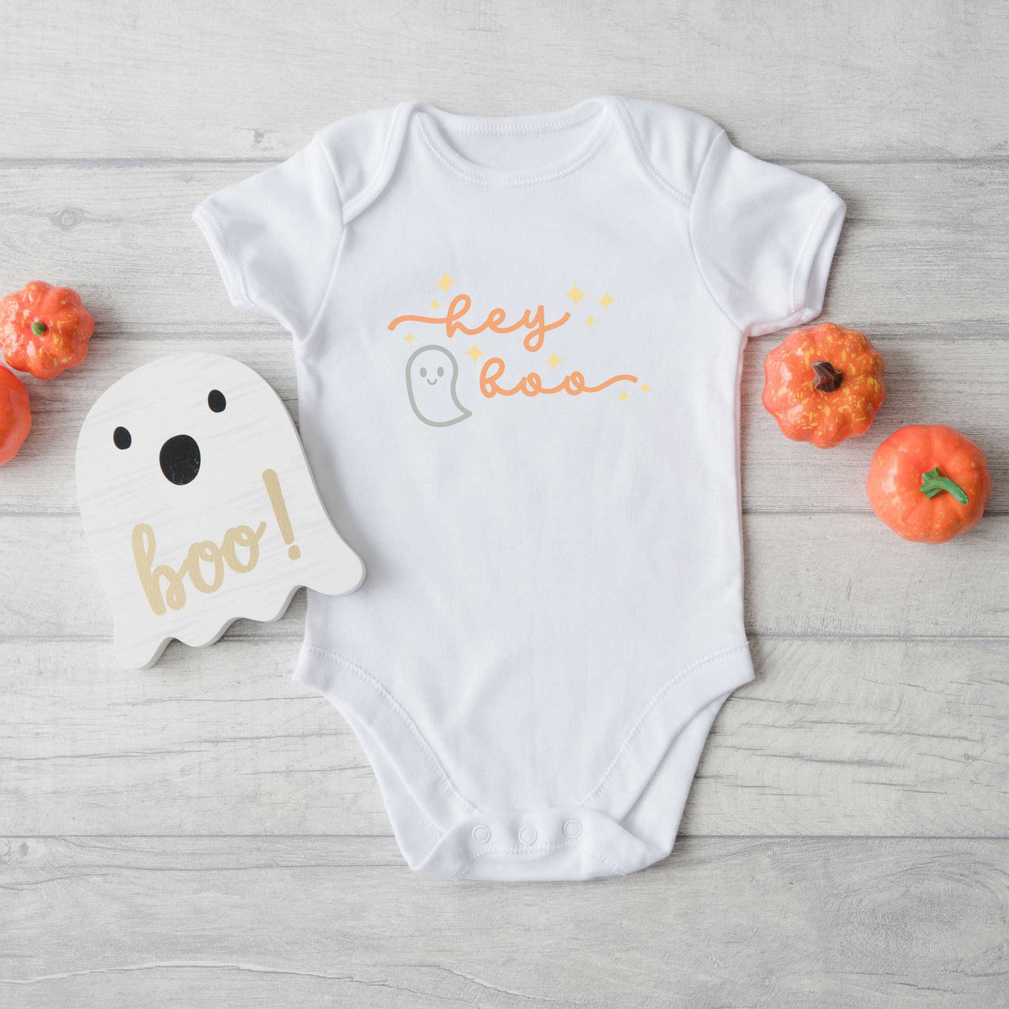 Hey Boo Ghost Kids | Baby Graphic Short Sleeve Bodysuit