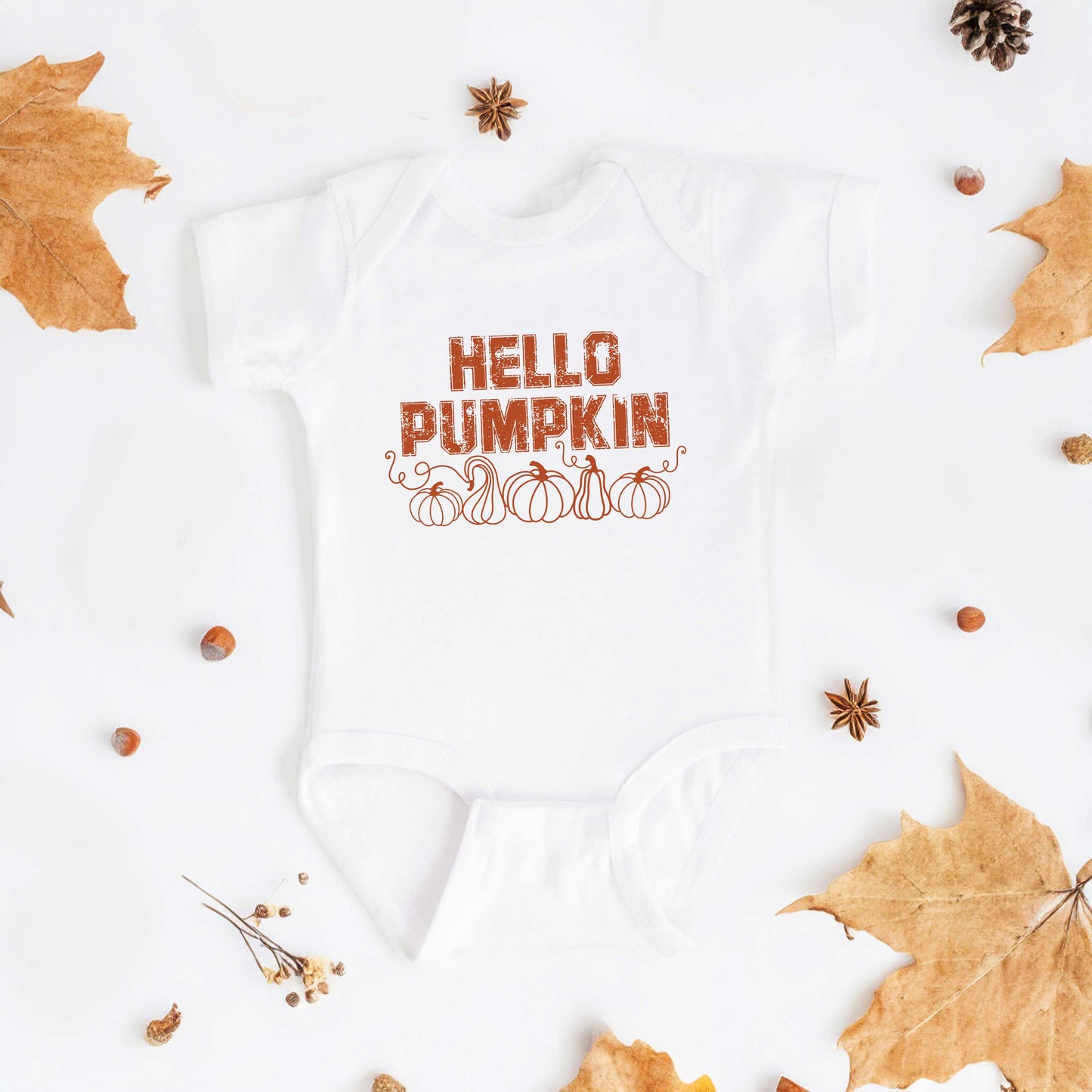 Hello Pumpkin Distressed | Baby Graphic Short Sleeve Bodysuit
