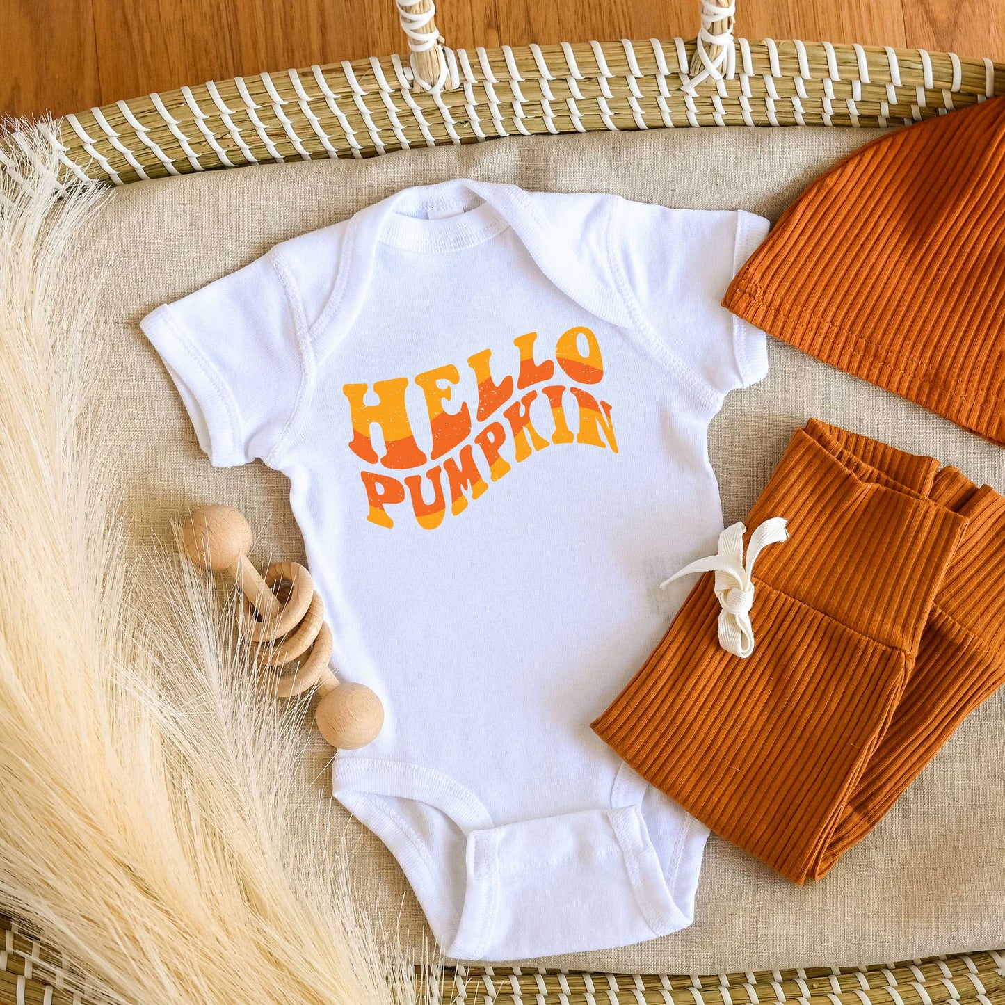 Hello Pumpkin Wavy | Baby Graphic Short Sleeve Bodysuit