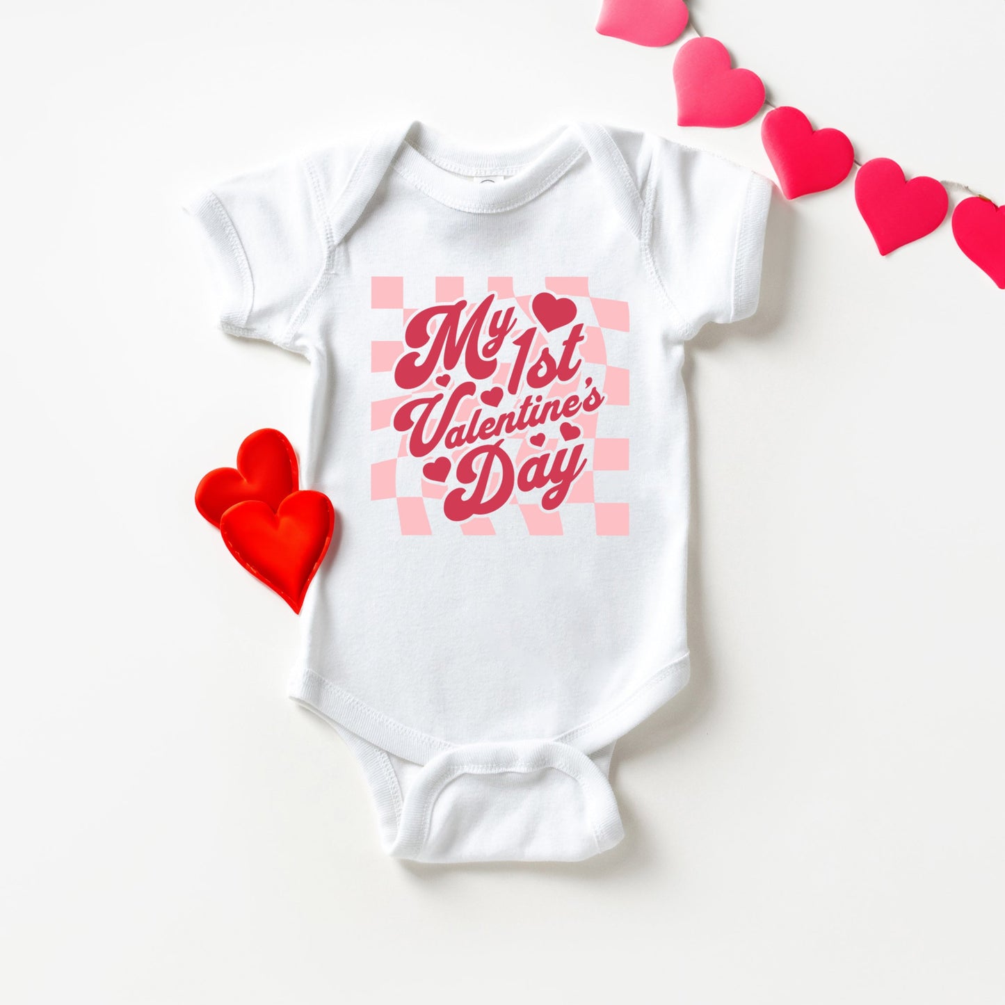 My First Valentine's Checkered | Baby Graphic Short Sleeve Bodysuit