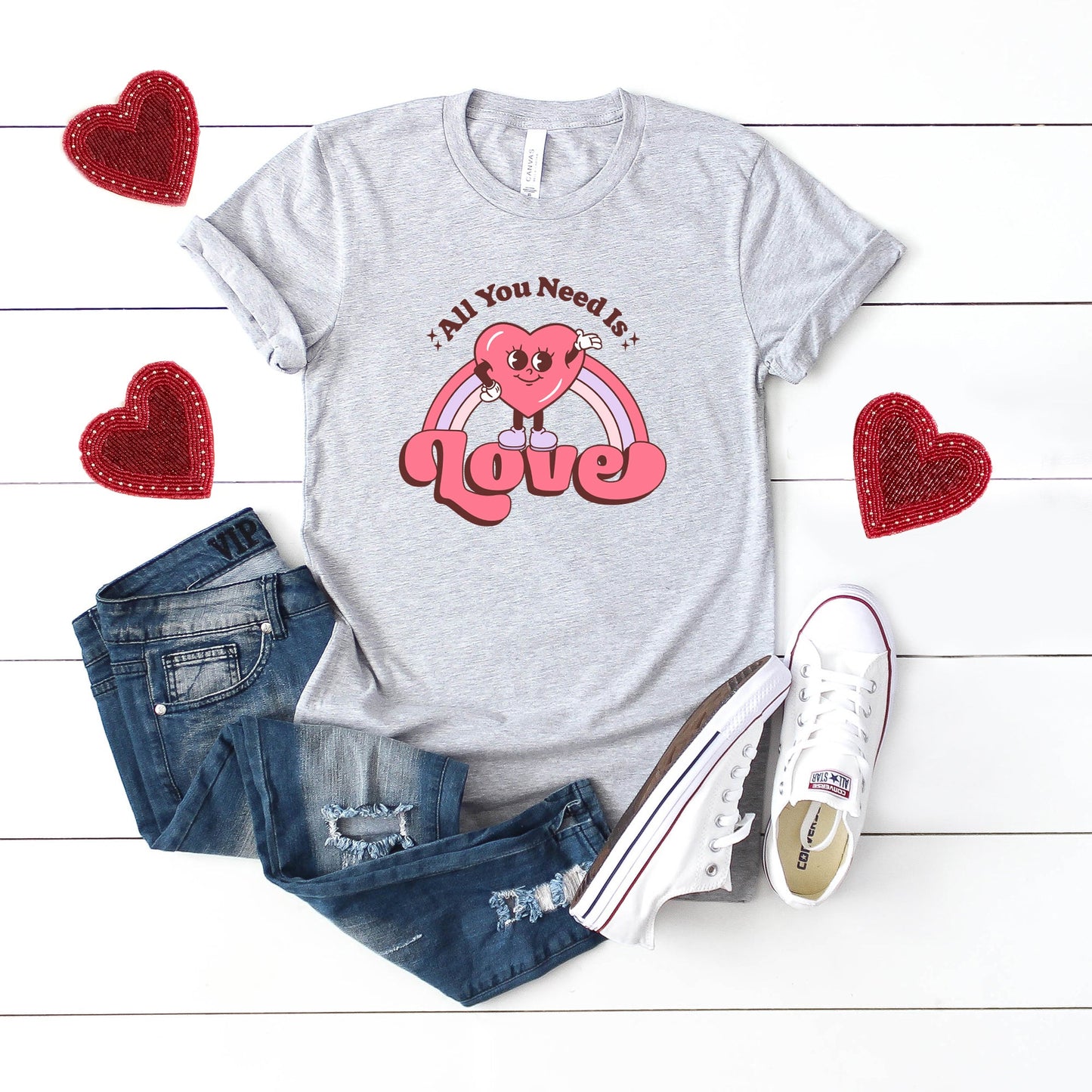 All You Need Is Love Heart Rainbow | Short Sleeve Graphic Tee