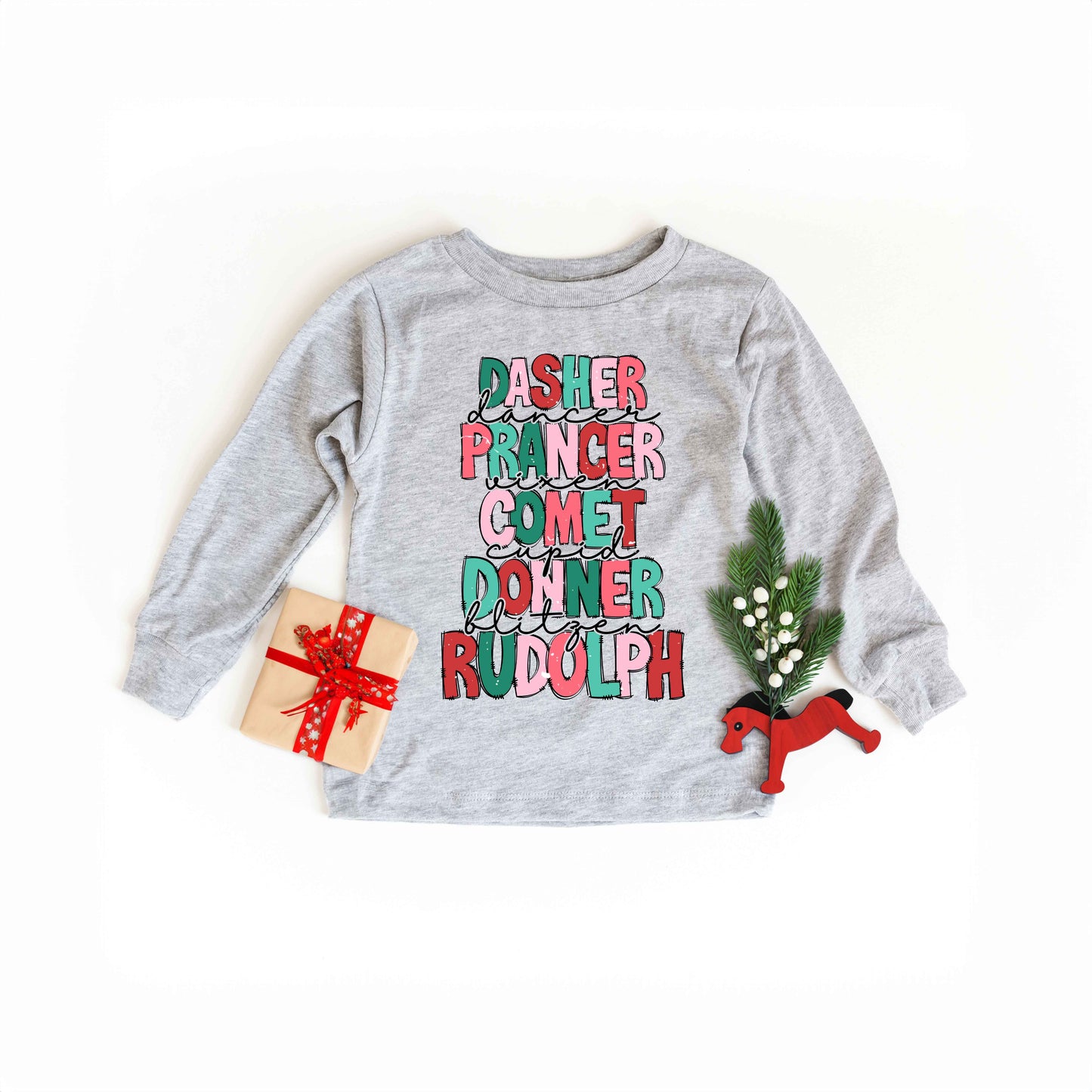 Reindeers Stacked | Youth Graphic Long Sleeve Tee