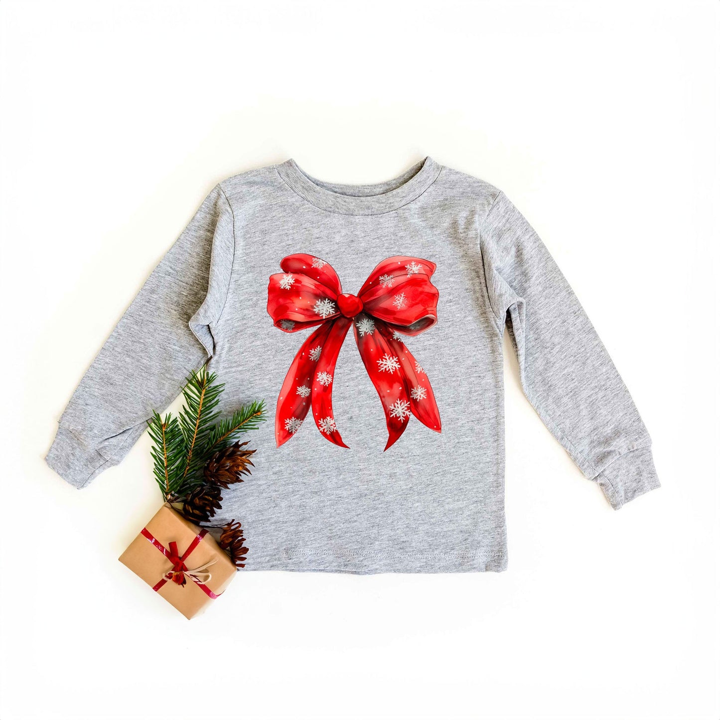 Coquette Christmas Snowflake Bow | Youth Graphic Long Sleeve Tee
