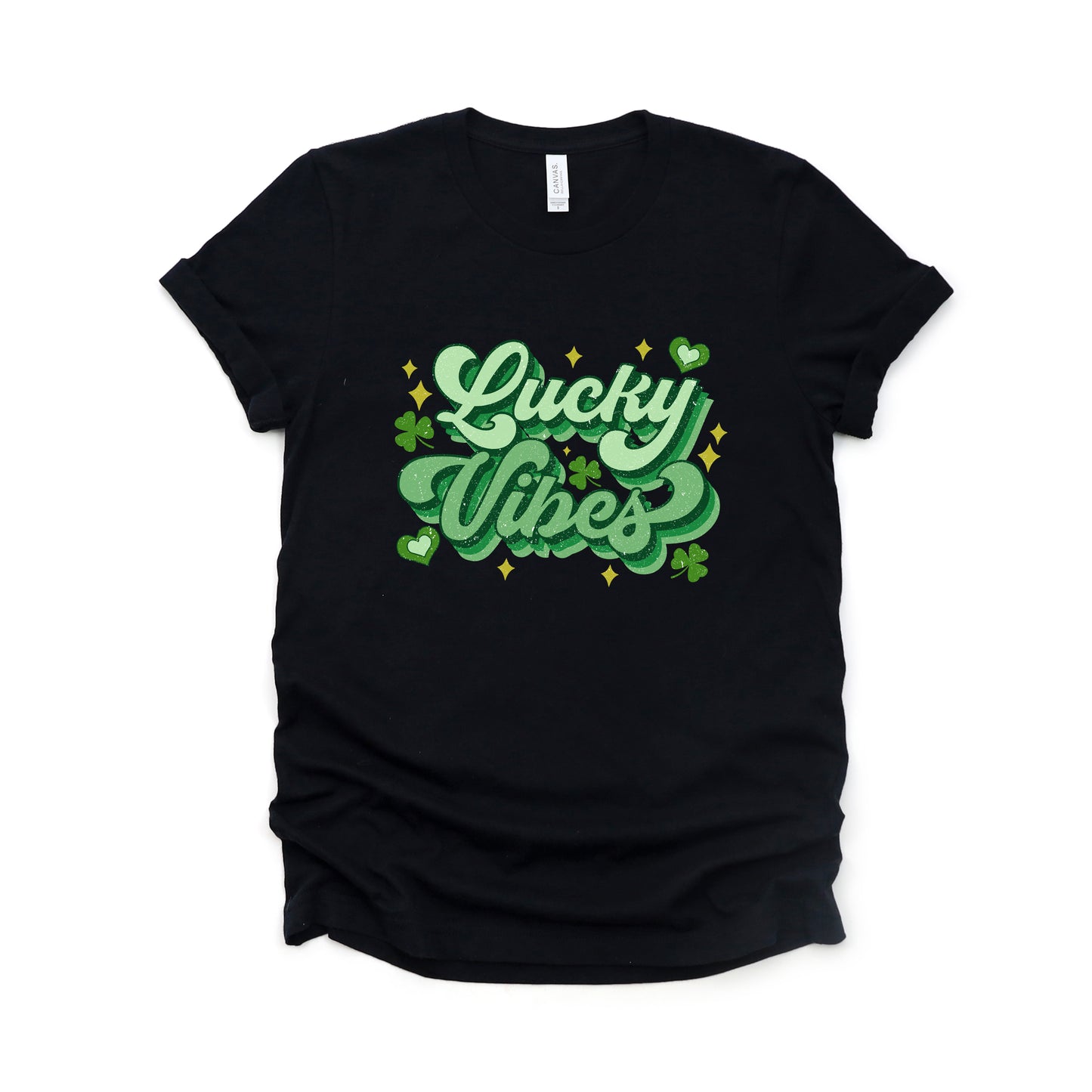 Lucky Vibes Cursive | Short Sleeve Crewneck