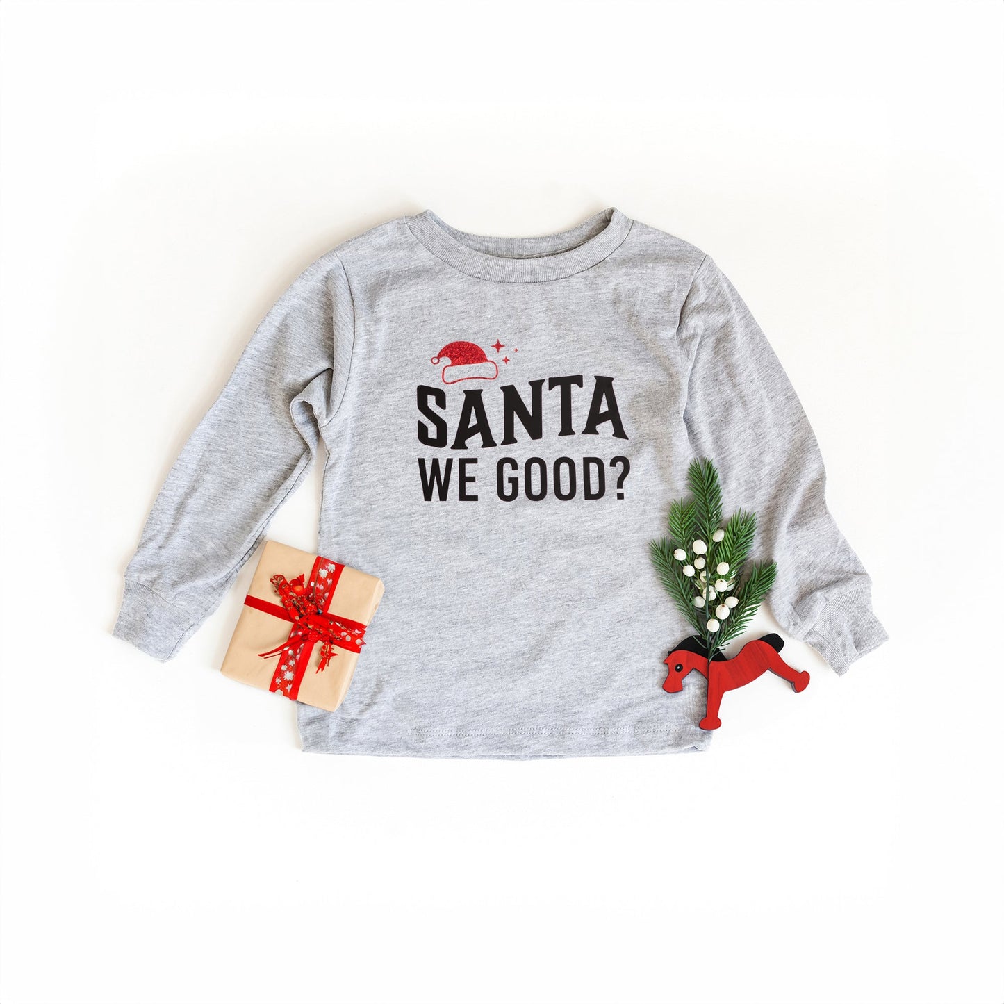 Santa We Good Glitter | Youth Graphic Long Sleeve Tee