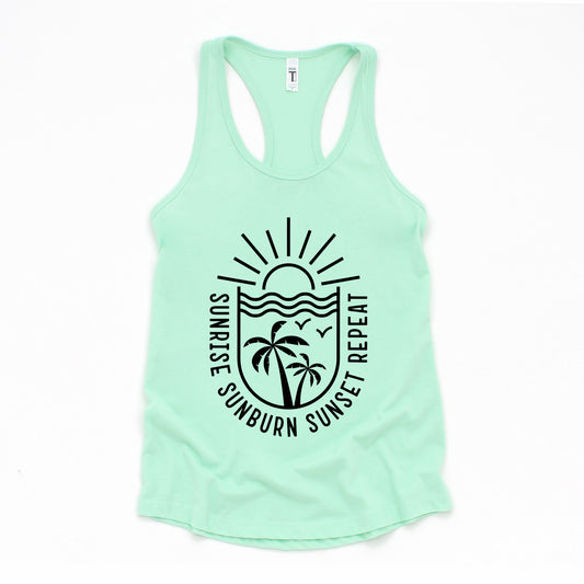 Sunrise Sunburn Sunset Repeat Beachscape | Racerback Tank