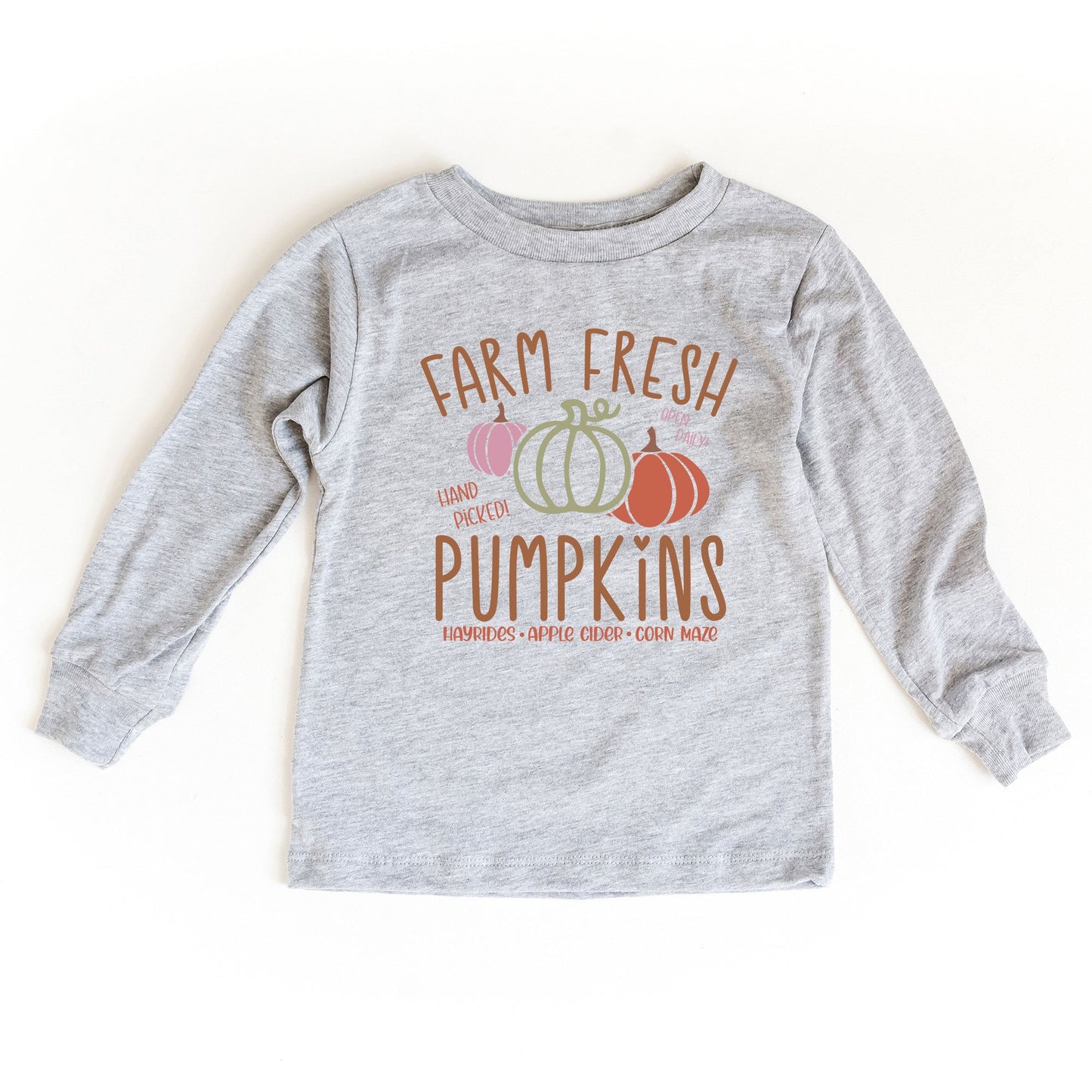 Colorful Farm Fresh Pumpkins | Toddler Graphic Long Sleeve Tee
