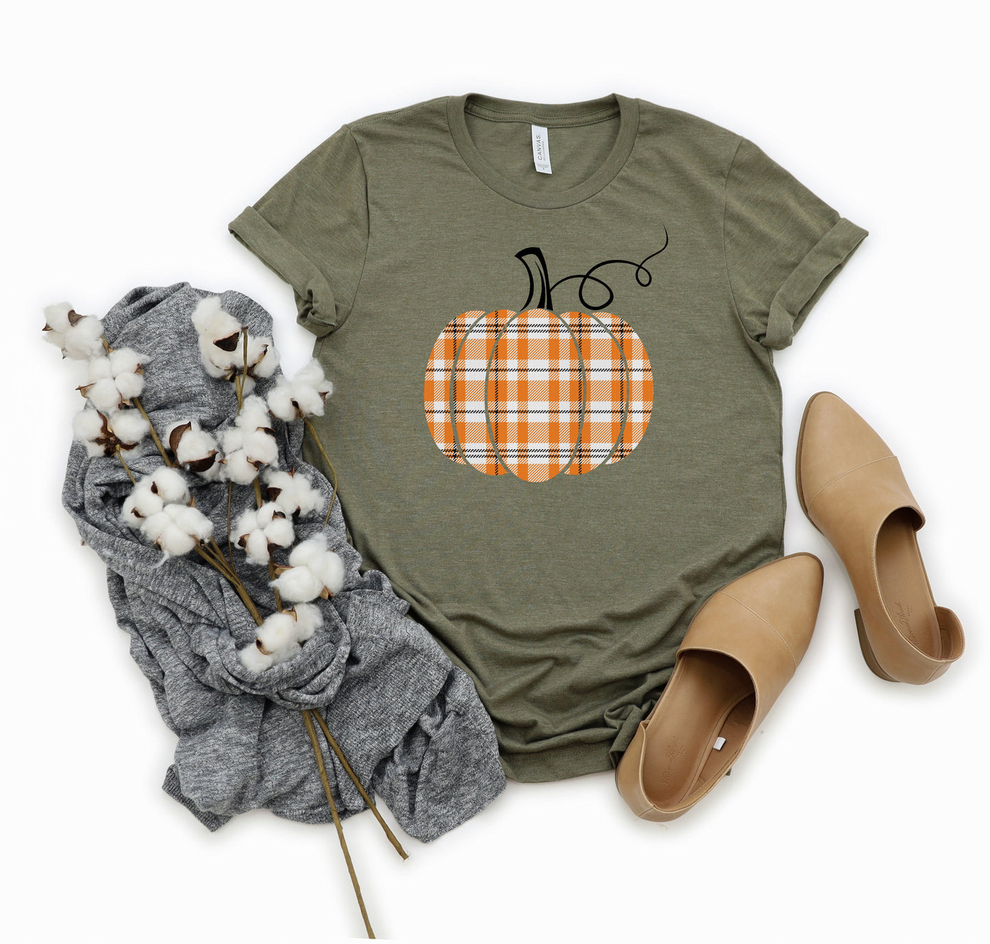 Orange Plaid Pumpkin | Short Sleeve Graphic Tee
