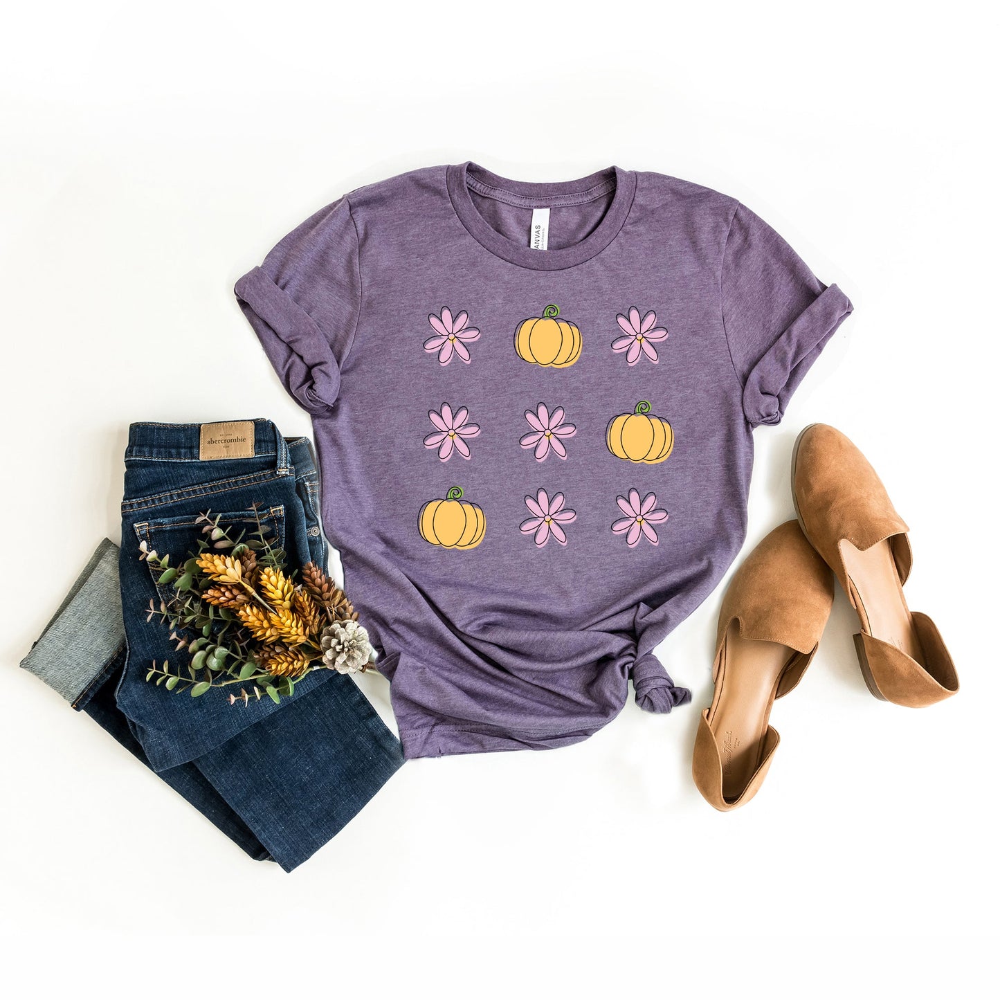 Pumpkin and Flowers | Short Sleeve Crew Neck