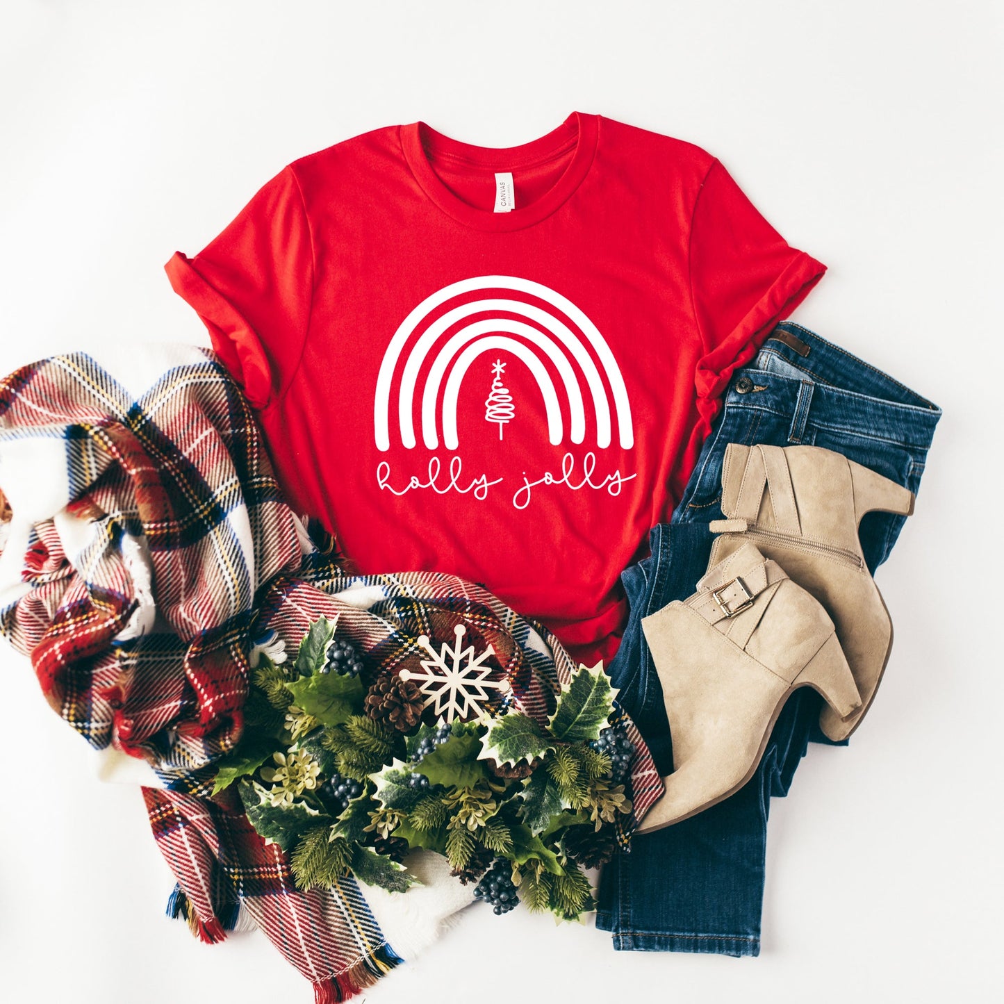 Holly Jolly Rainbow | Short Sleeve Crew Neck