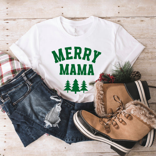 Merry Mama Pine Tree | Short Sleeve Crew Neck