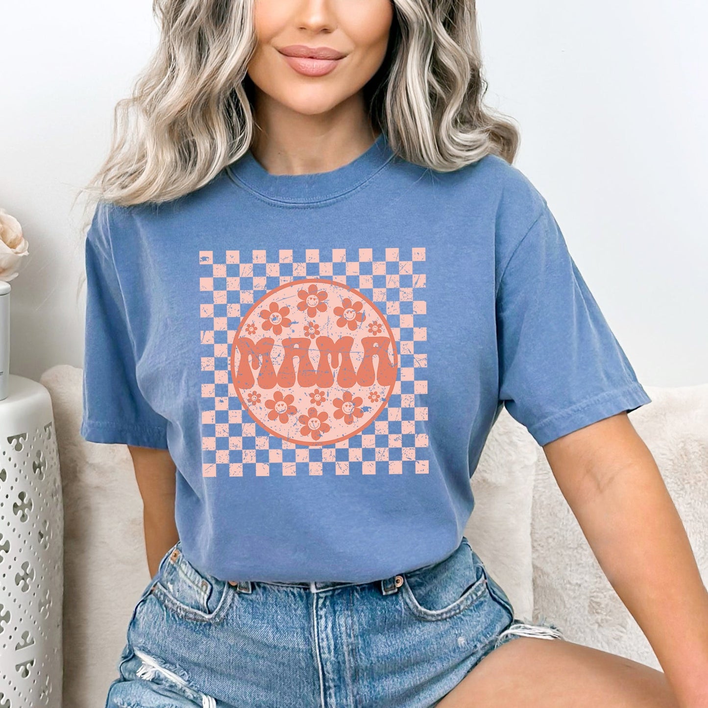 Checkered Mama Flowers | Garment Dyed Short Sleeve Tee