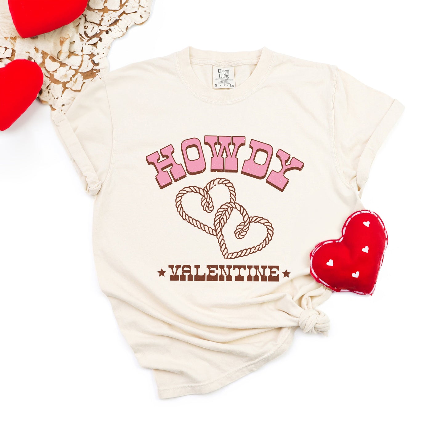 Howdy Valentine Rope Hearts | Garment Dyed Tee