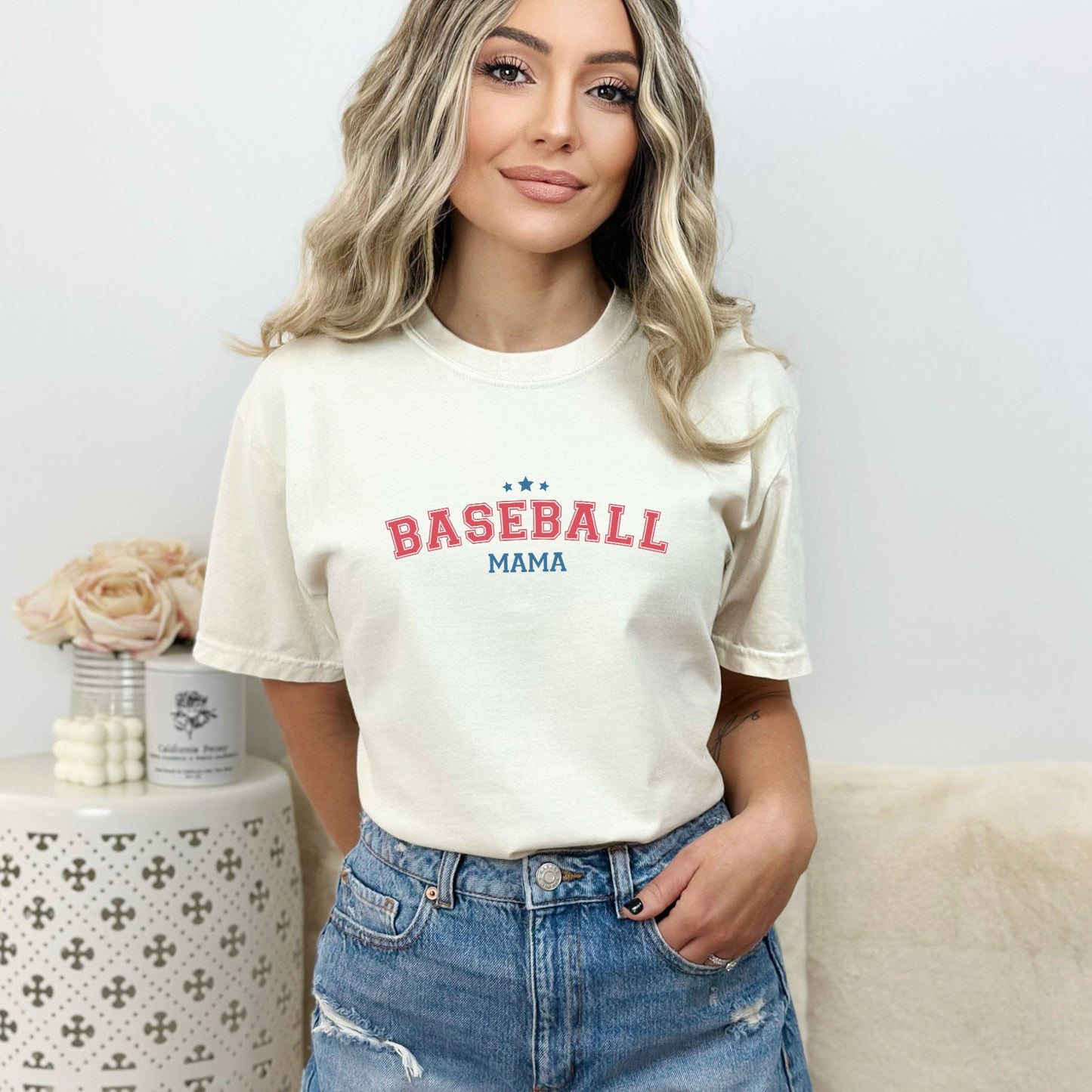 Varsity Baseball Mama Stars | Garment Dyed Long Sleeve