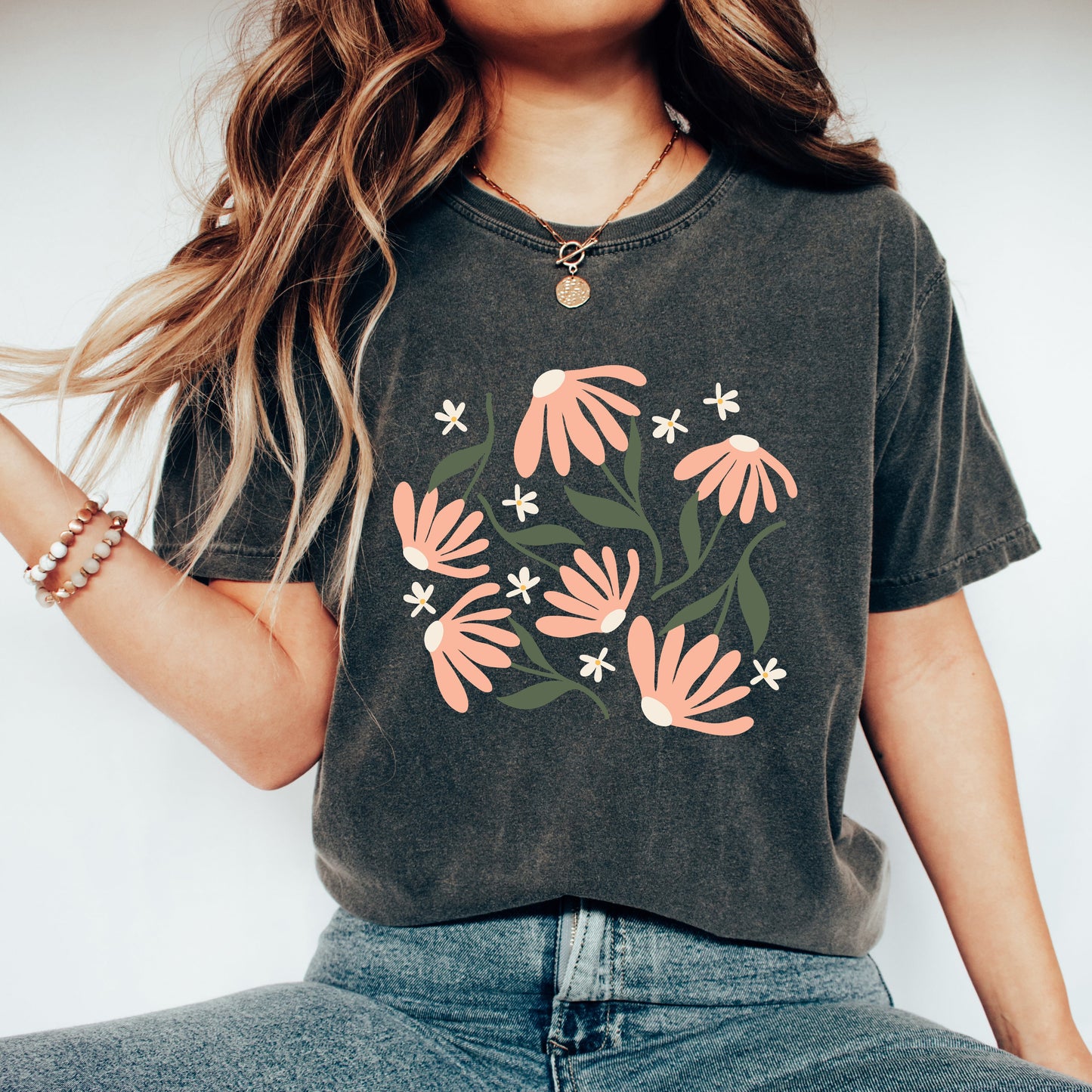 Pink Daisies | Garment Dyed Short Sleeve Tee