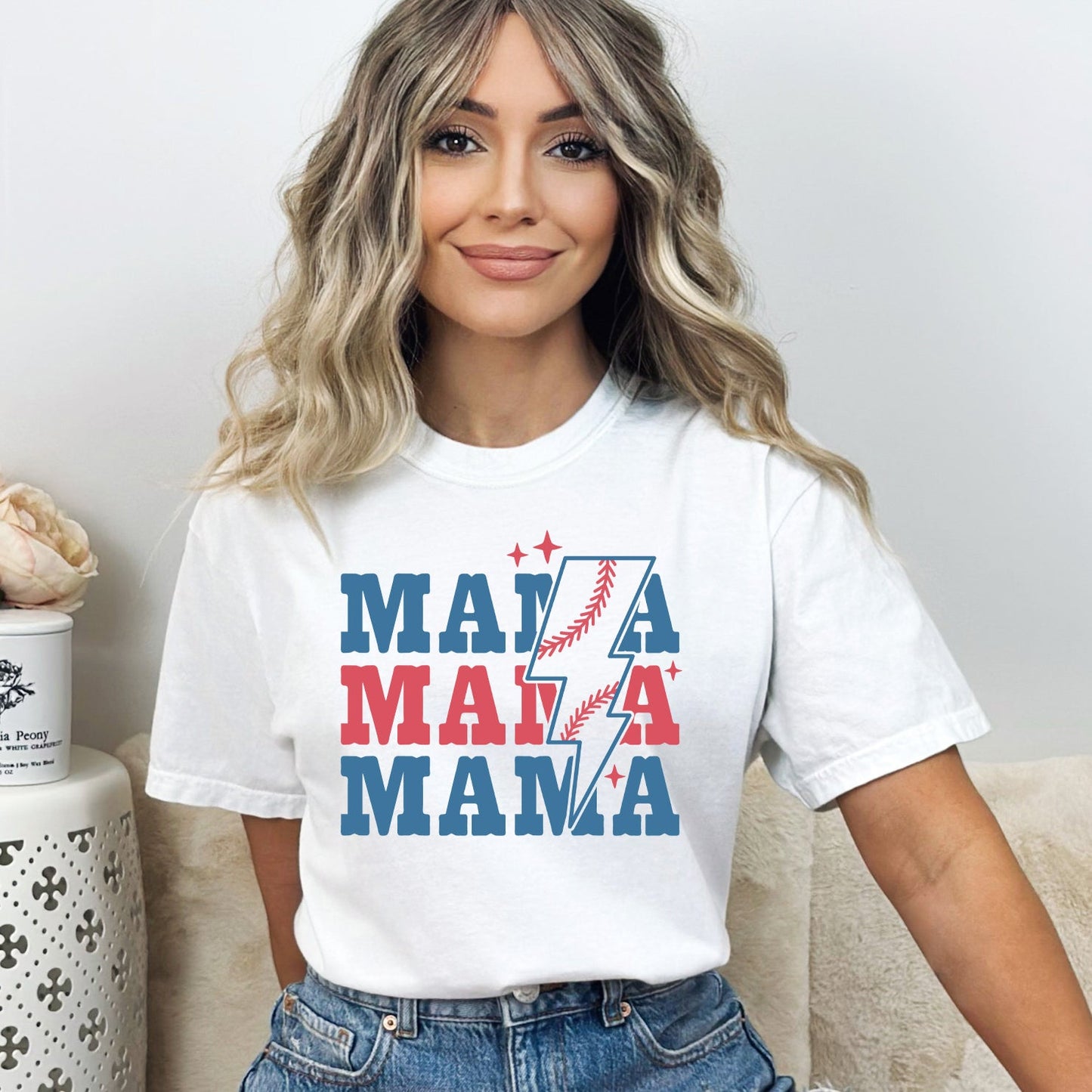 Baseball Mama Lightning Bolt | Garment Dyed Short Sleeve Tee