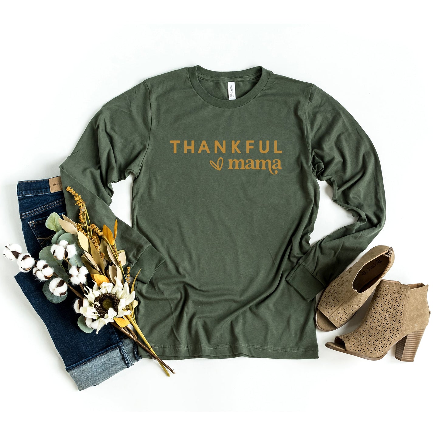 Thankful Mama Bold Heart | Long Sleeve Crew Neck