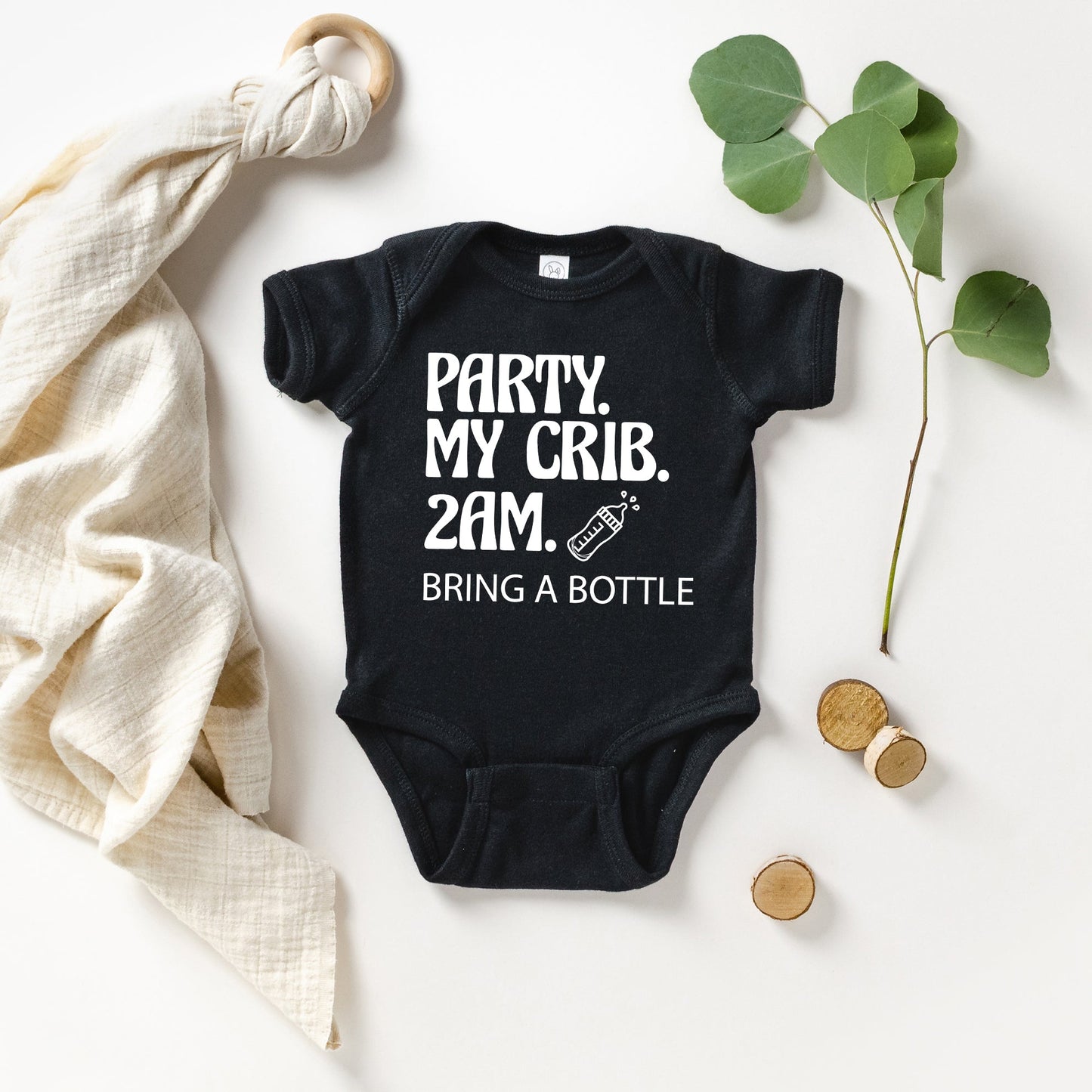 Party. My Crib. | Baby Graphic Short Sleeve Bodysuit