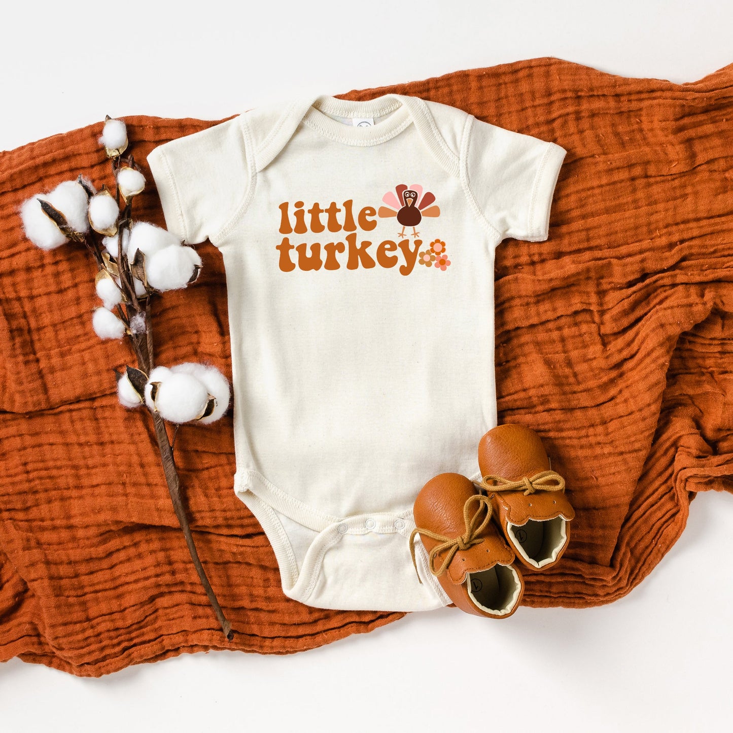 Little Turkey Flowers | Baby Graphic Short Sleeve Bodysuit
