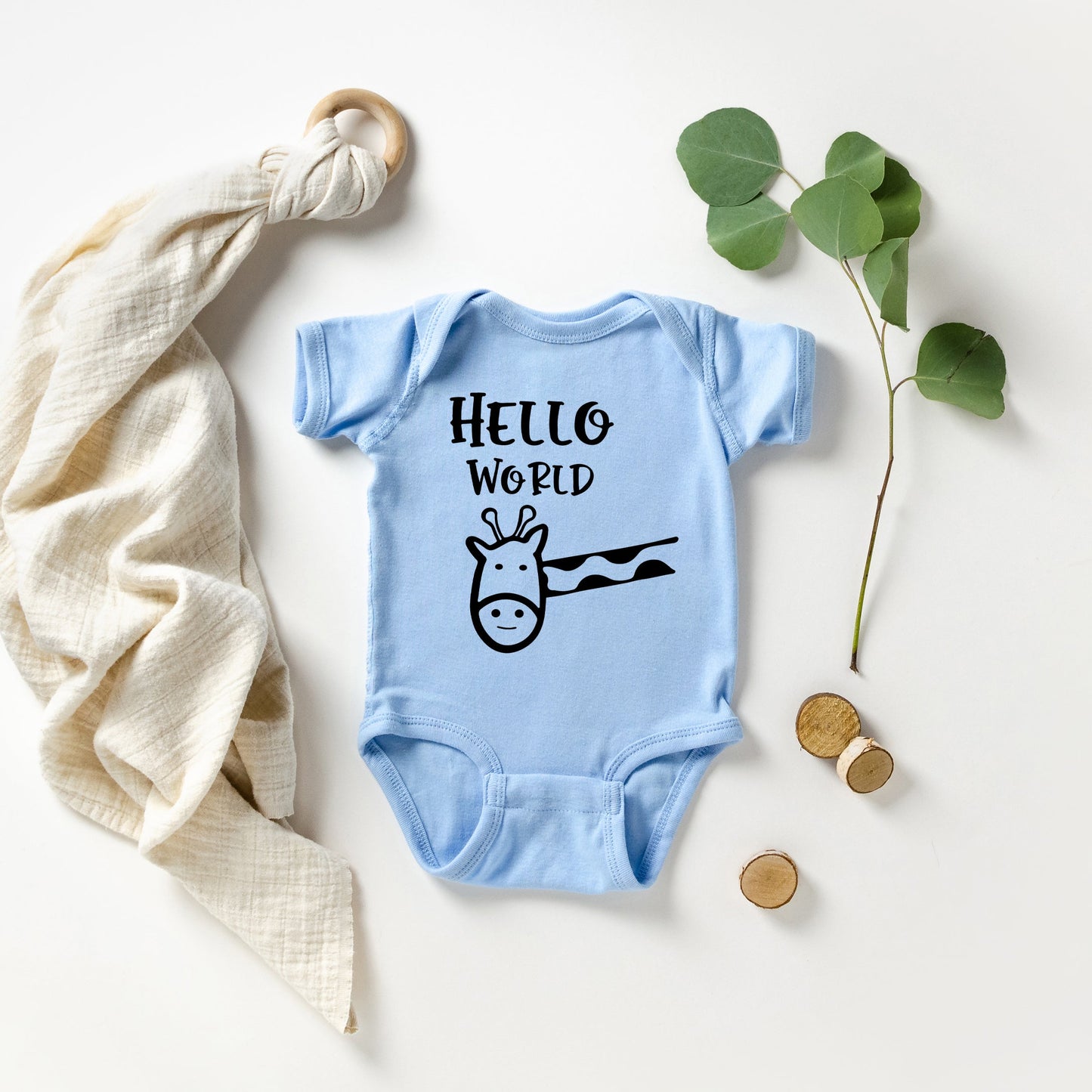 Hello World Giraffe | Baby Graphic Short Sleeve Bodysuit