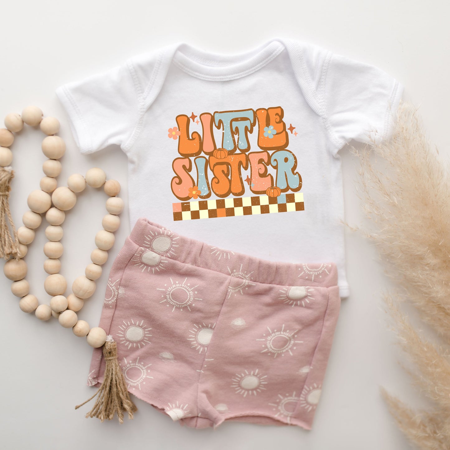 Little Sister Checkered | Baby Graphic Short Sleeve Bodysuit