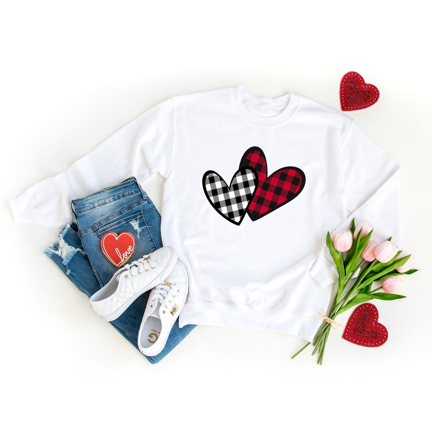 Buffalo Plaid Hearts | Sweatshirt