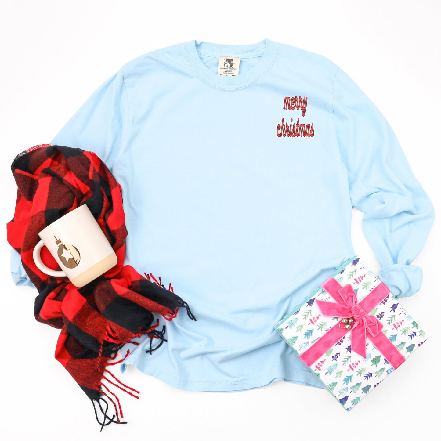 Embroidered Merry Christmas Bold Cursive Mini | Garment Dyed Long Sleeve