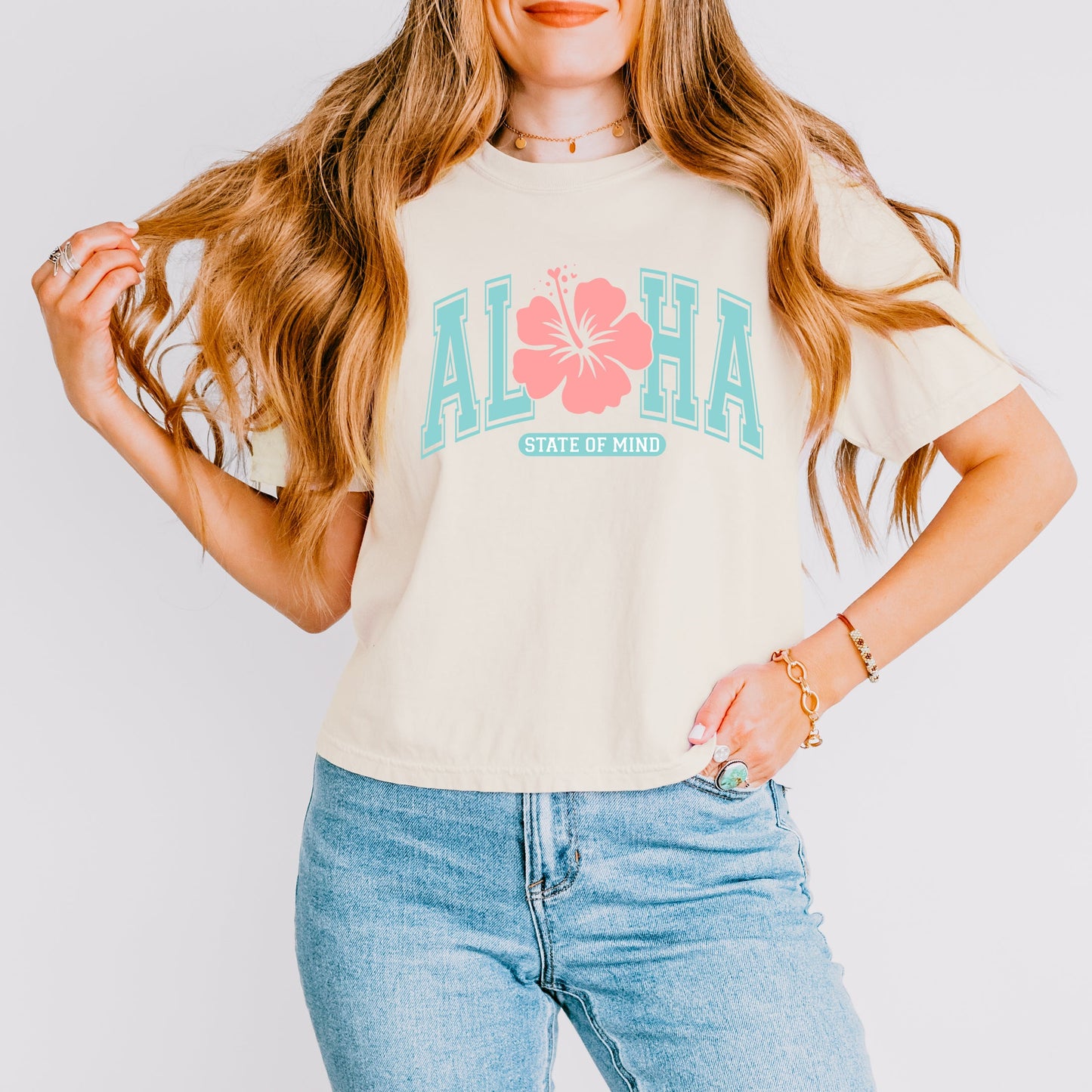 Aloha State Of Mind Flower | Relaxed Fit Cropped Tee