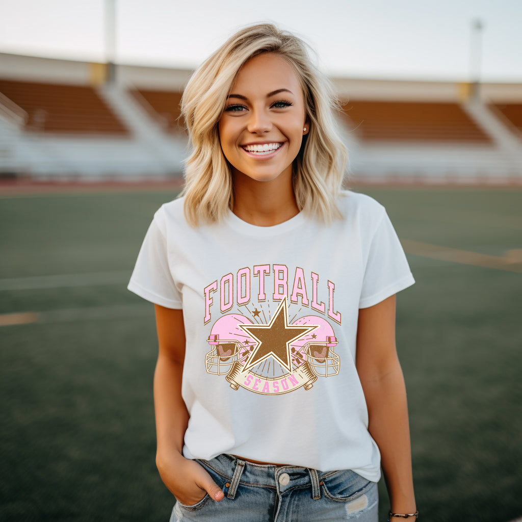 Football Season Pink Helmet | Short Sleeve Graphic Tee