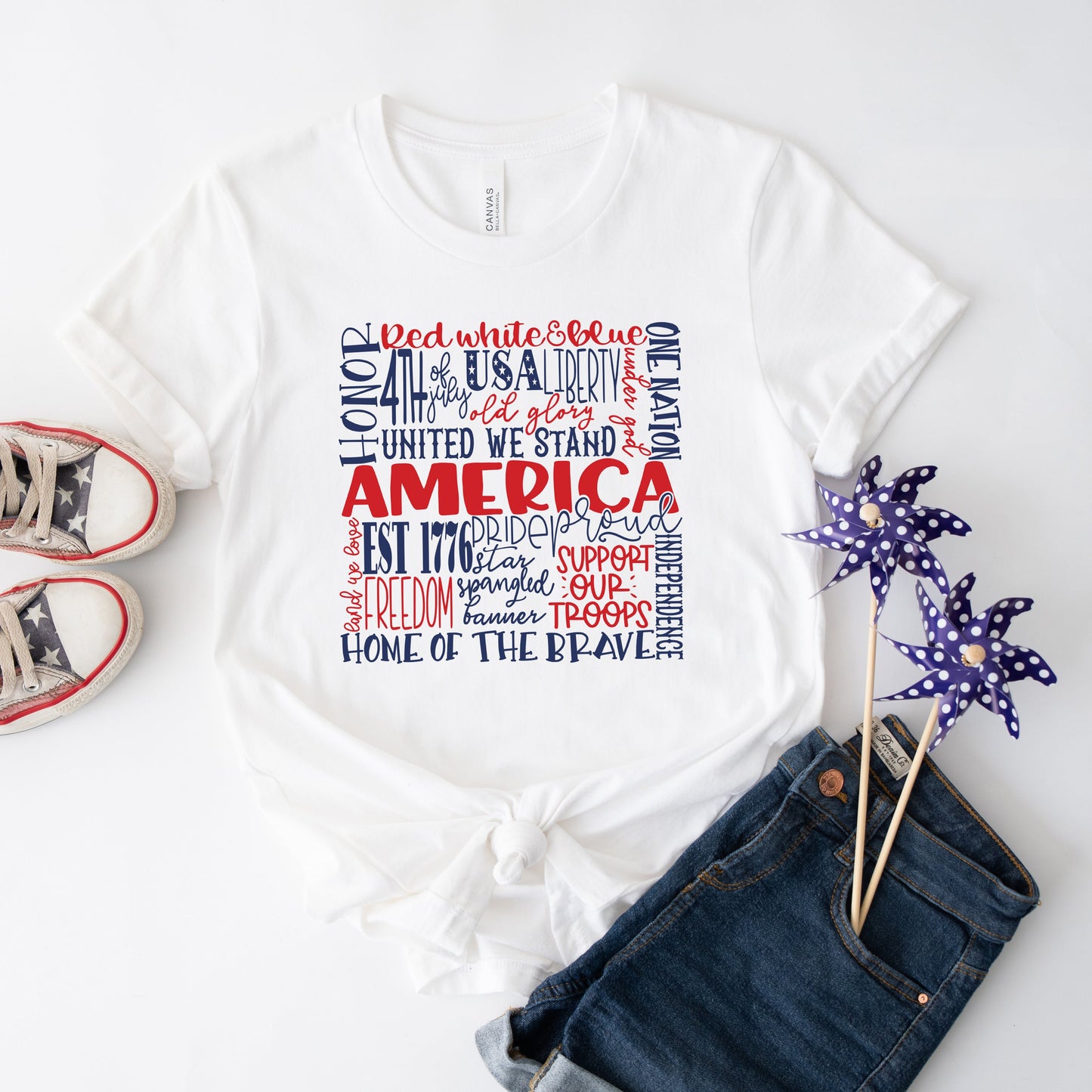 America Words Colorful | Short Sleeve Graphic Tee