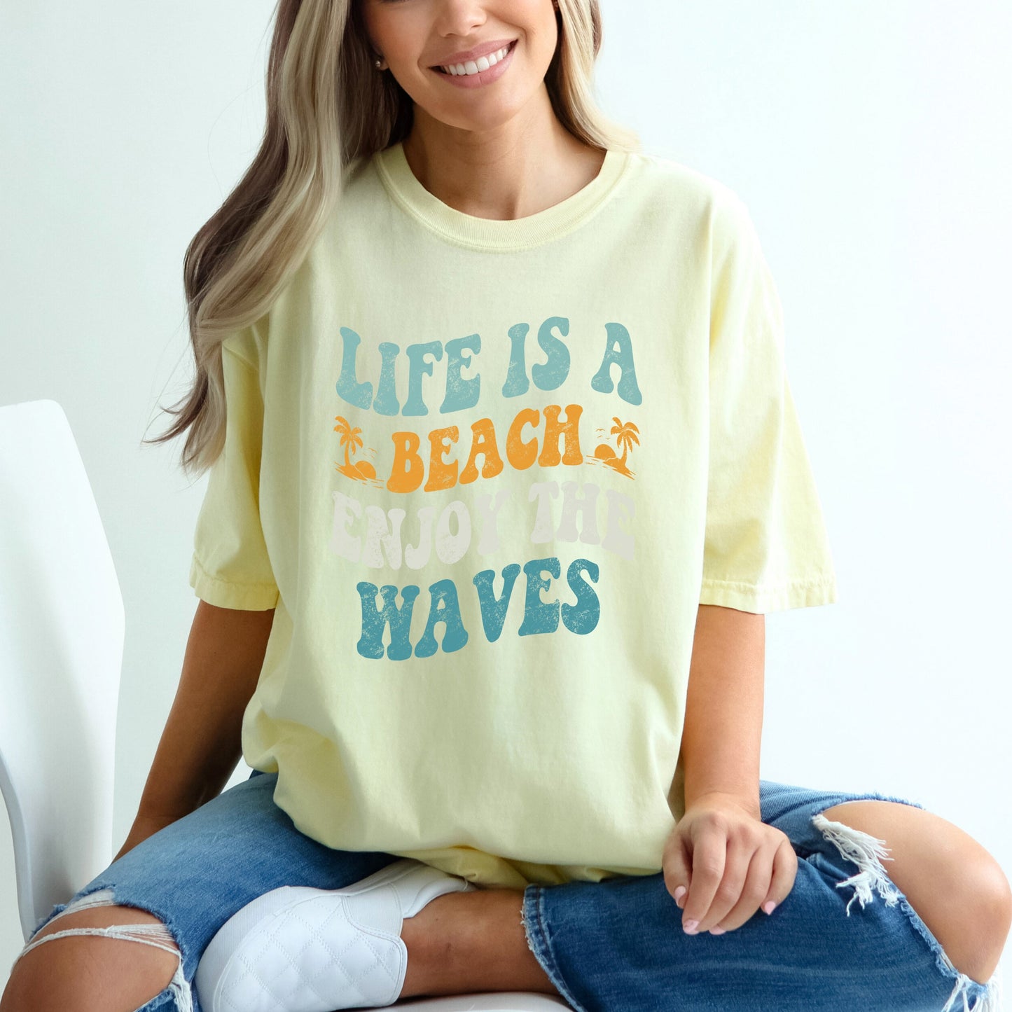 Enjoy The Waves Distressed | Garment Dyed Short Sleeve Tee