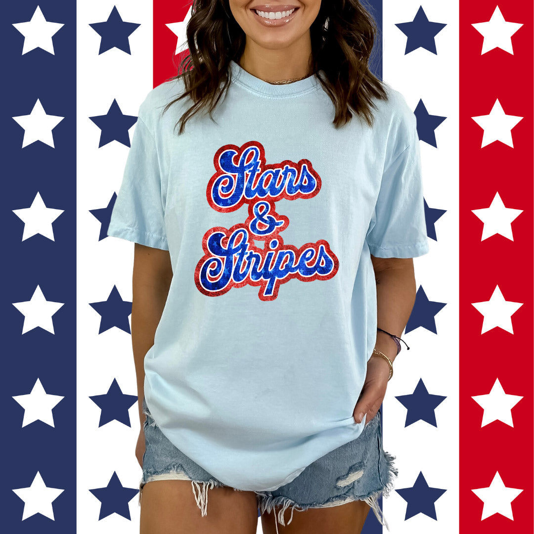 Stars And Stripes Cursive | Garment Dyed Short Sleeve Tee